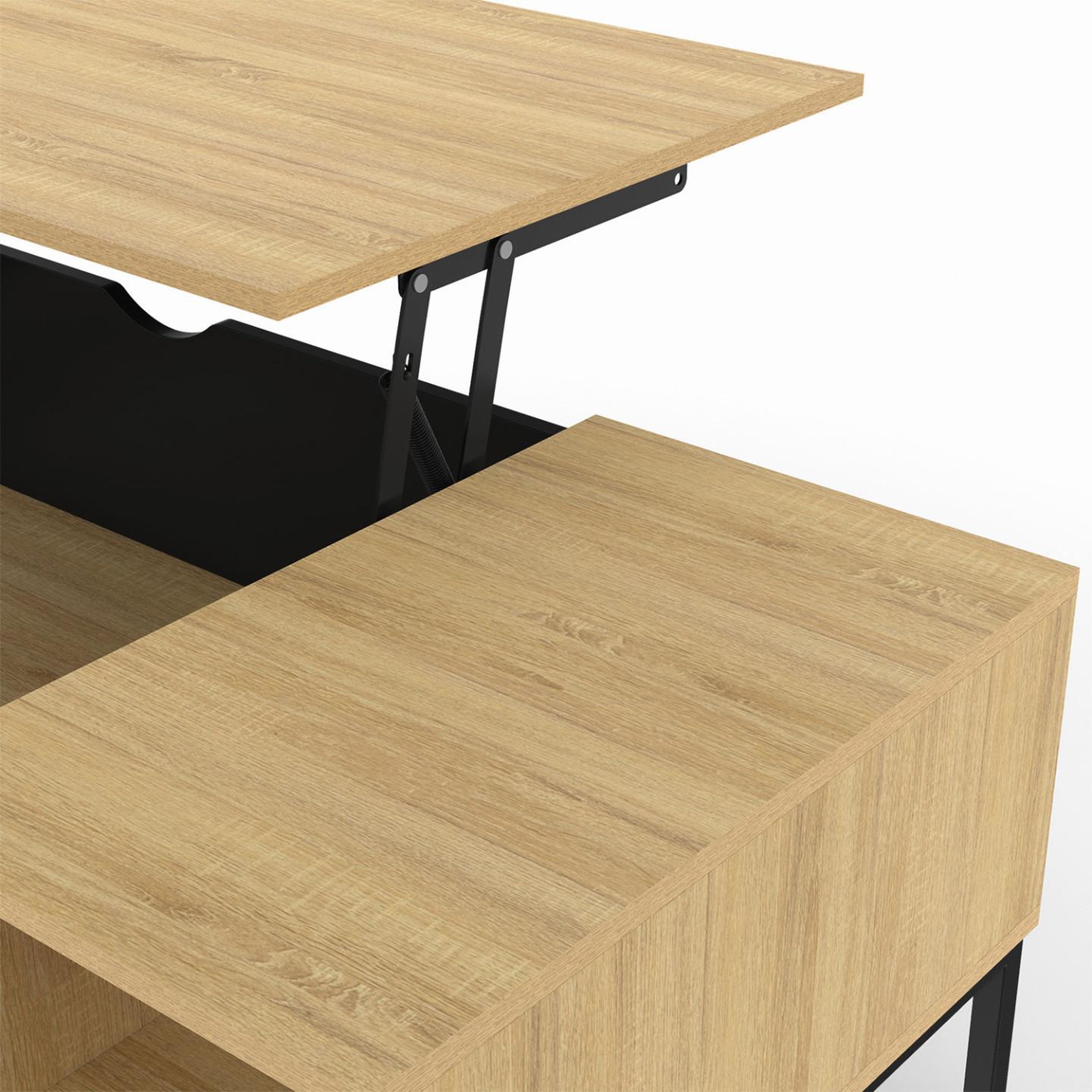 Voir la diapositive 6 : ID MARKET Table basse plateau relevable boston avec rangements design industriel