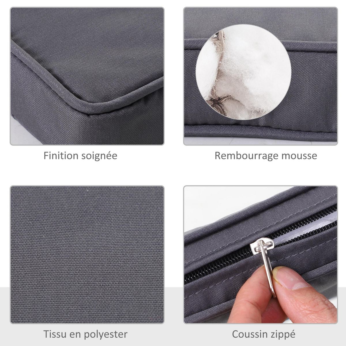 OUTSUNNY Lot de 2 coussins d'assise carrés chaises fauteuils tabourets - coussins déhoussables zippés avec cordons d'attache - dim. 45L x 45l cm ép. 5 cm - polyester gris
