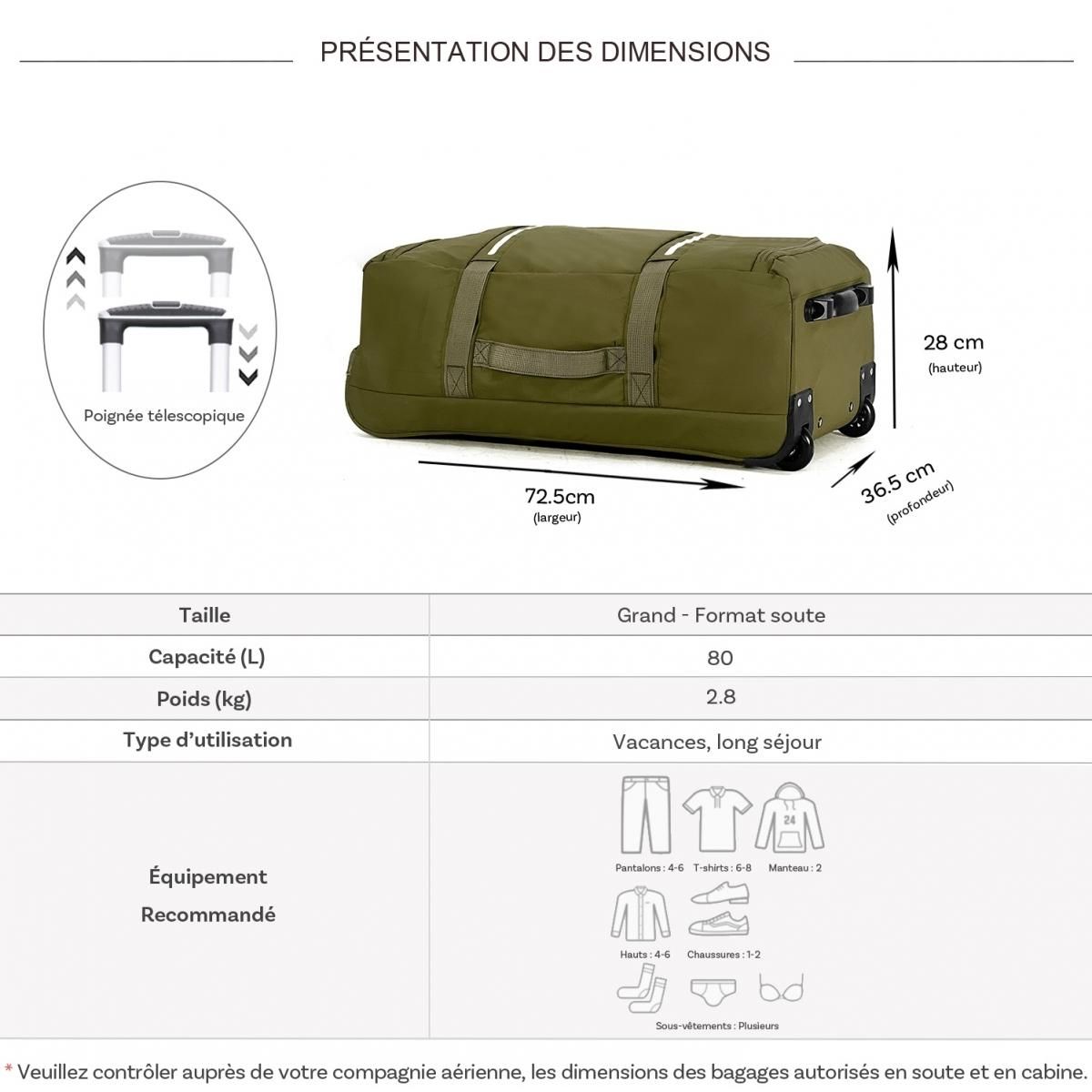 David Jones Sac de voyage avec roulettes 80L  72.5cm