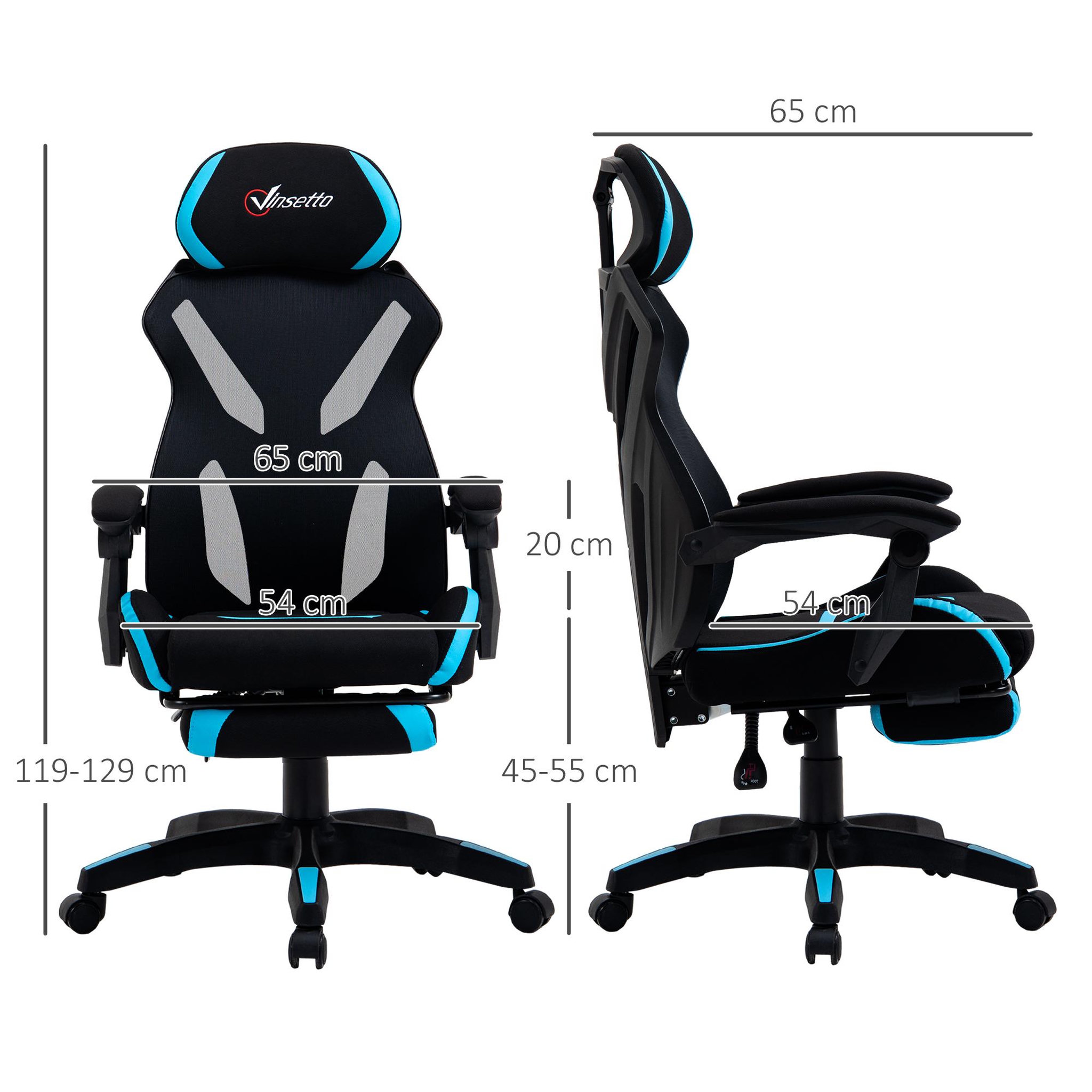 Voir la diapositive 3 : VINSETTO Vinsetto Fauteuil gaming chaise gamer réglable pivotant dossier inclinable repose-pied polyester bleu noir