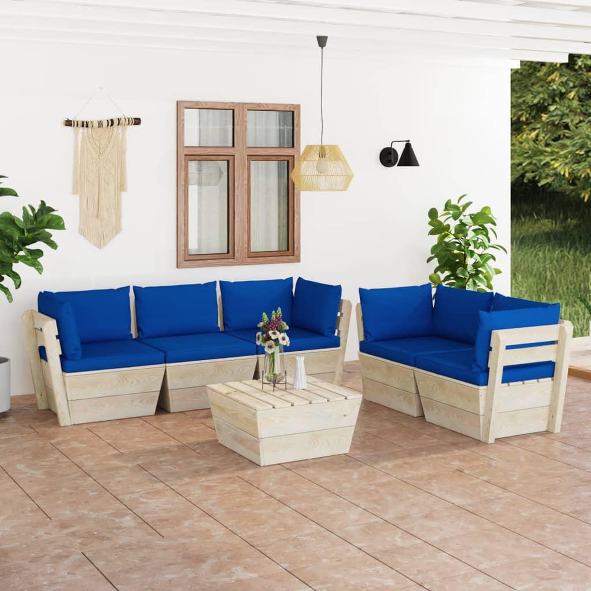 Voir la diapositive 1 : VIDAXL Salon de jardin palette 6 pcs avec coussins bois d'epicea