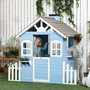 Voir la diapositive 2 : OUTSUNNY Maison de jeux enfant - jeu plein air maisonnette enfant - dim. 151L x 112l x 142H cm - bois sapin bleu blanc gris
