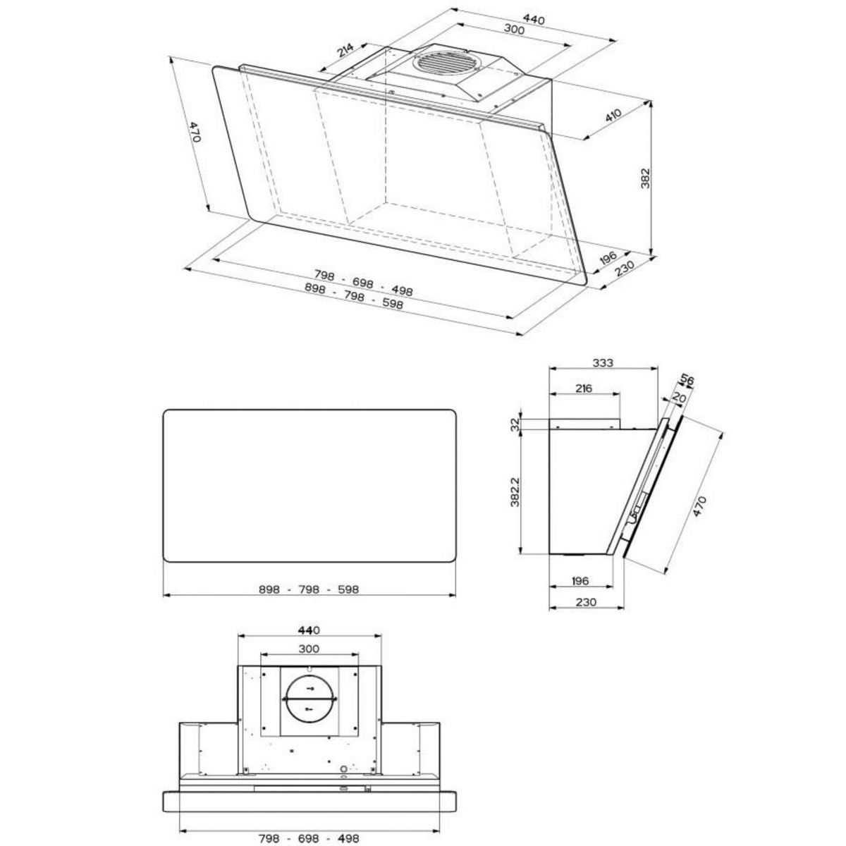 ROBLIN Hotte décorative inclinée 80cm 580m3/h noir - 5629997