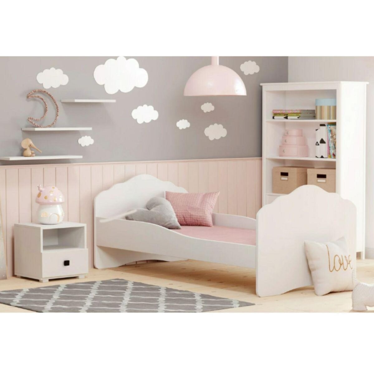 KOBI Table de Chevet Emi en Blanc et Noir pour Enfants - Mobilier Pratique et Élégant