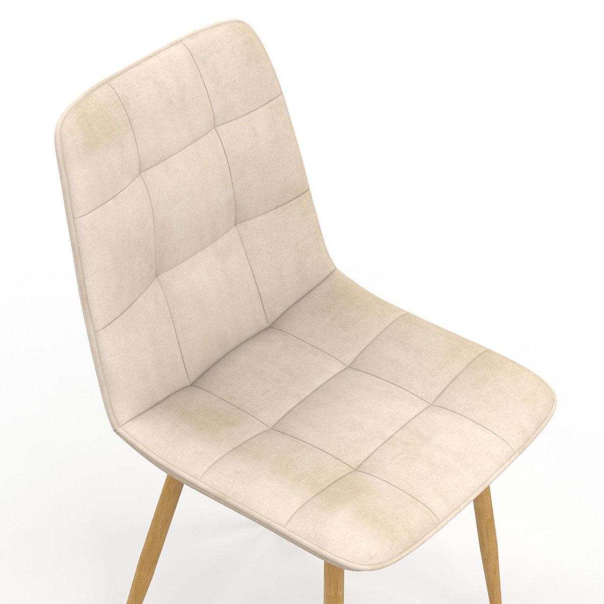 ID MARKET Lot de 6 chaises MILA en velours beige et pieds effet bois pour salle à manger