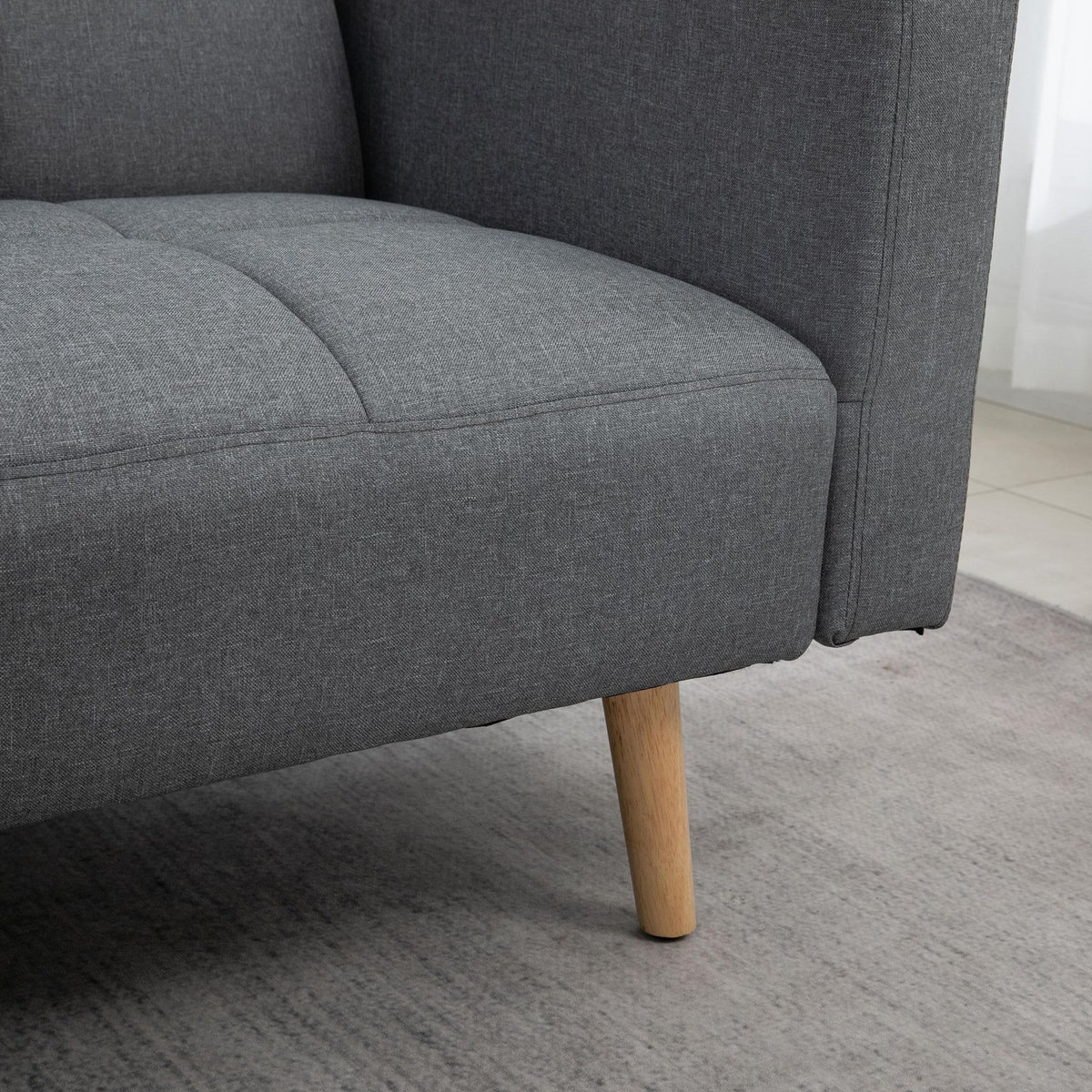 HOMCOM Canapé convertible 2 places design scandinave dossier inclinable 3 positions piètement bois tissu aspect lin gris