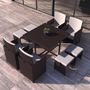 Voir la diapositive 2 : CONCEPT USINE Salon de jardin encastrable Marron-Blanc 8 places FLORIDA
