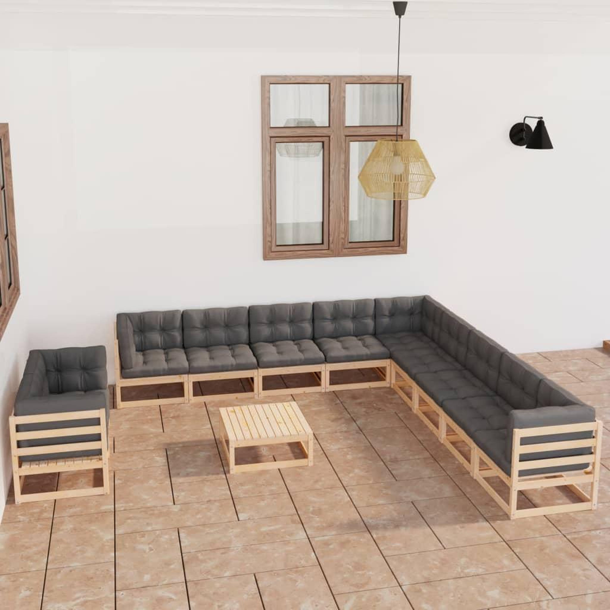 Voir la diapositive 1 : VIDAXL Salon de jardin 12 pcs avec coussins Bois de pin massif