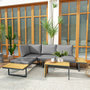 Voir la diapositive 2 : OUTSUNNY Ensemble salon de jardin 4 places modulable réglable avec table basse acier gris bois d'acacia verni
