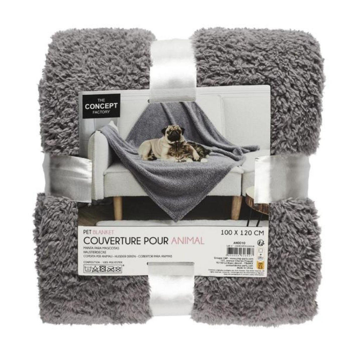 Paris Prix Couverture pour Animaux  Manta  100x120cm Gris