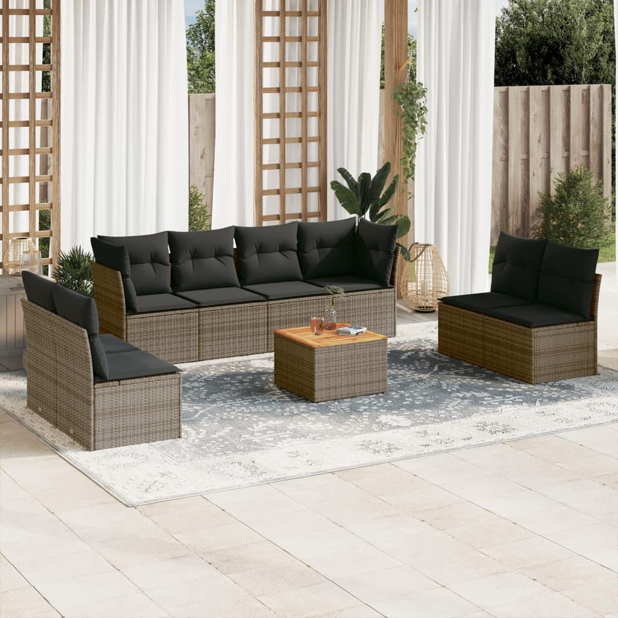 VIDAXL Salon de jardin 9 pcs avec coussins gris resine tressee