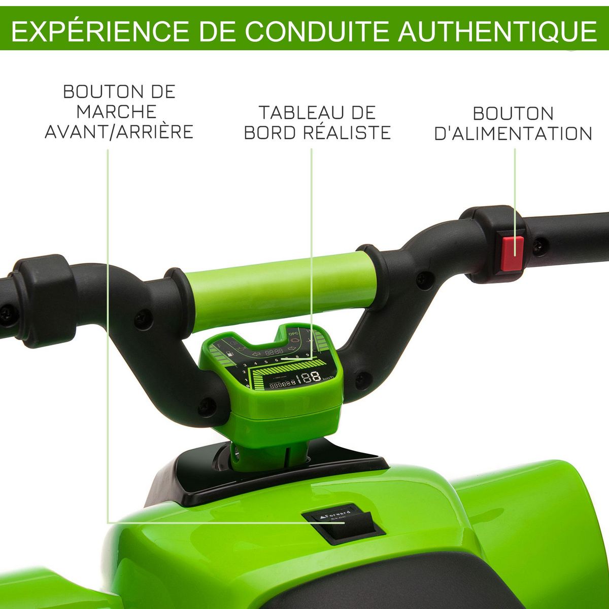 HOMCOM Quad électrique enfant - voiture électrique enfant - marche AV, AR - 6 V, V. max. 4,6 Km/h - vert