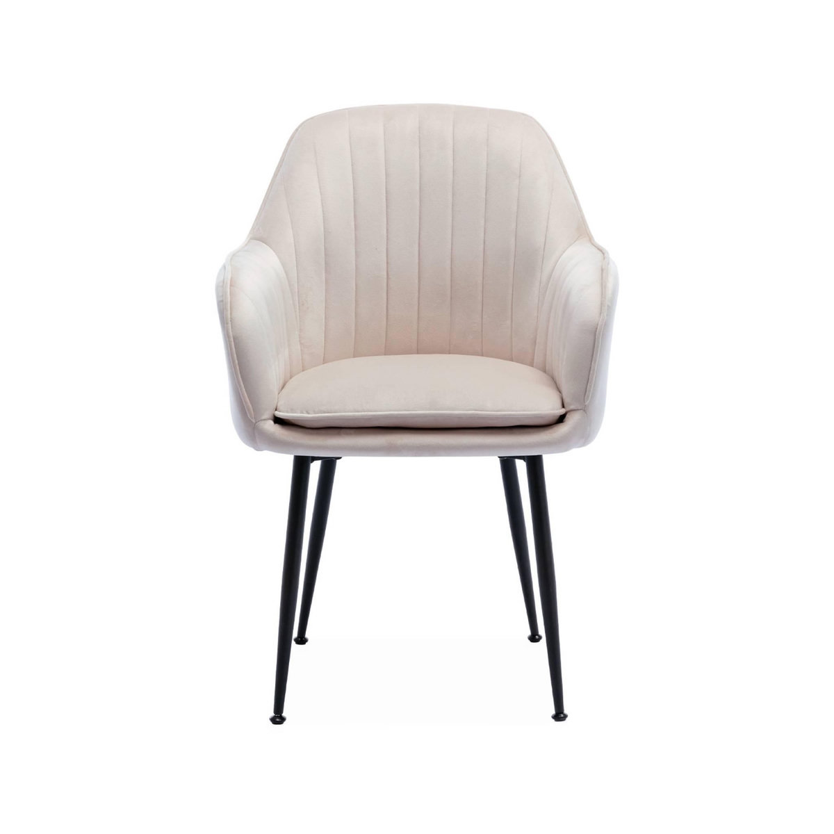 SWEEEK Lot de 4 fauteuils en velours blanc cassé et pieds en métal noir. Shella L 57 x P 59 x H 84.5