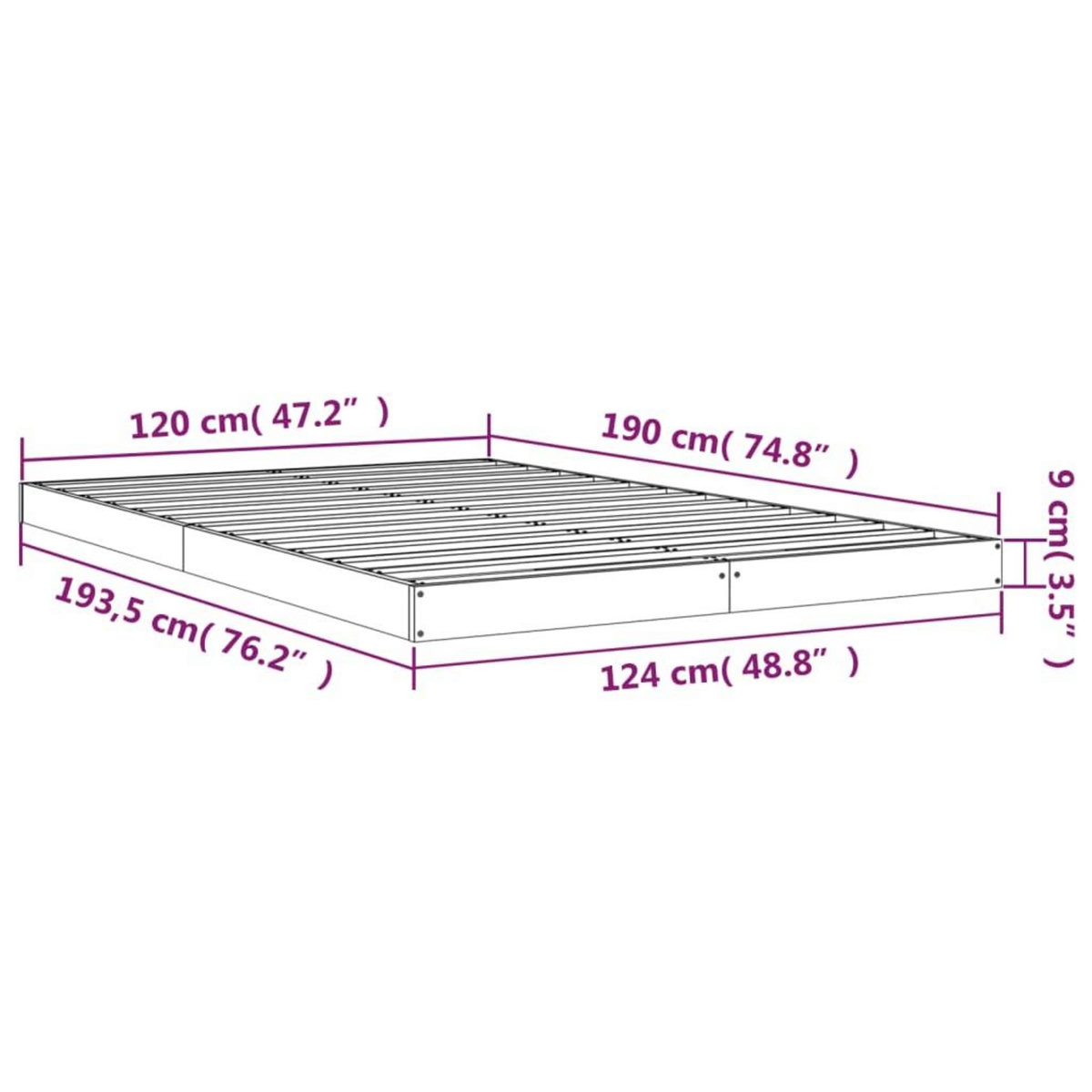 VIDAXL Cadre de lit sans matelas marron miel 120x190 cm