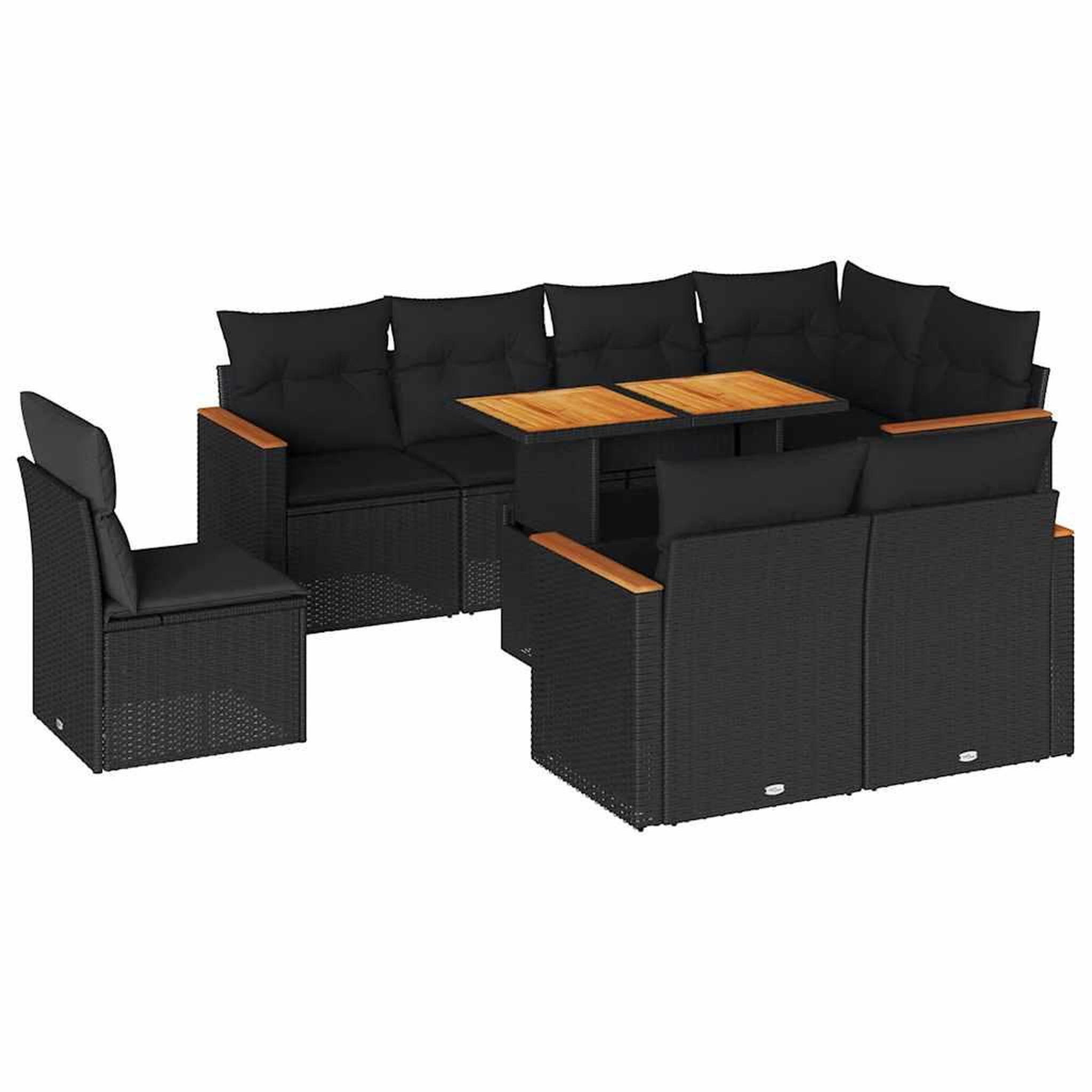 Voir la diapositive 2 : VIDAXL Salon de jardin avec coussins 9 pcs noir resine tressee acacia