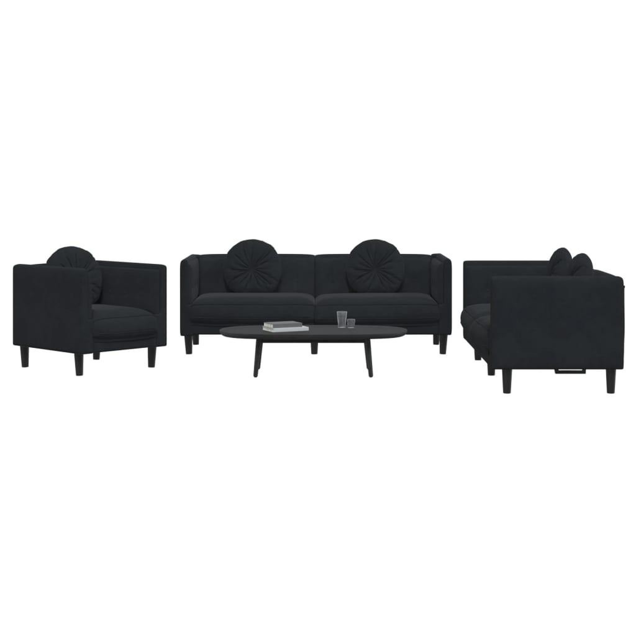 Voir la diapositive 3 : VIDAXL Ensemble de canapes 3 pcs avec coussins noir velours