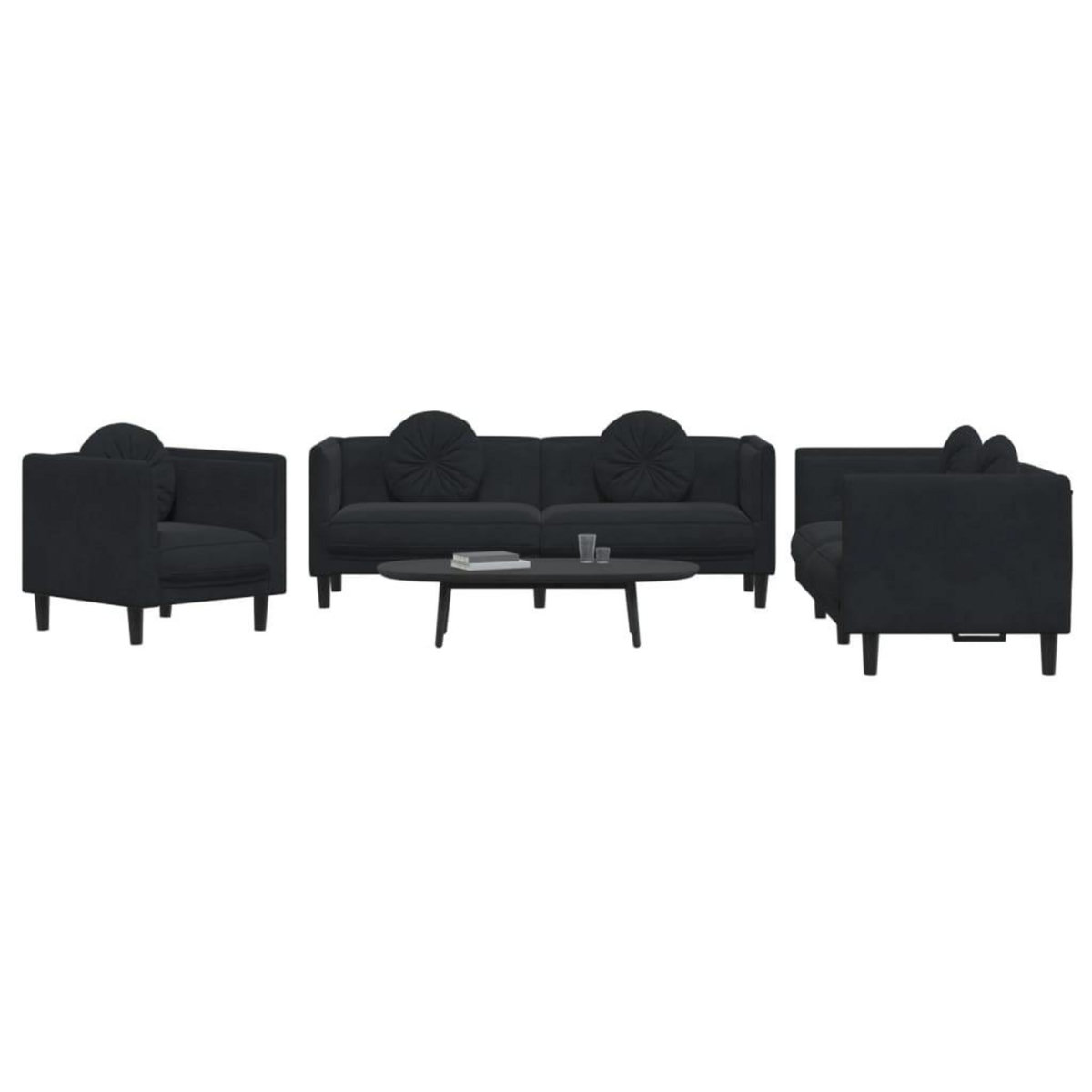 VIDAXL Ensemble de canapes 3 pcs avec coussins noir velours