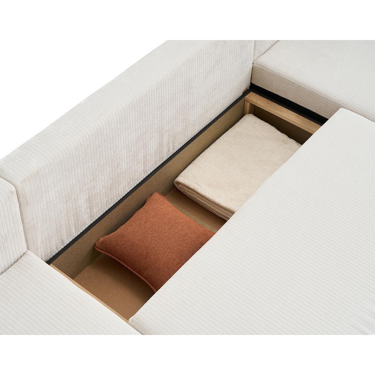 BEST MOBILIER Topaze - canapé panoramique en u - 7 places - convertible avec coffre - en velours côtelé plat