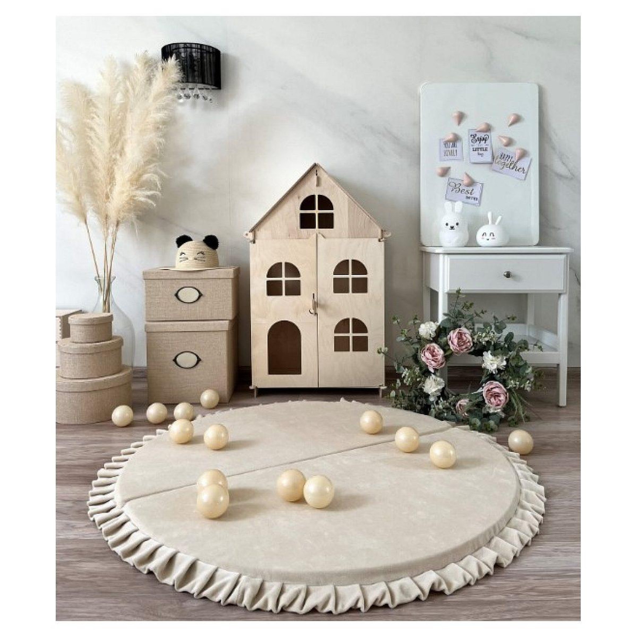 Voir la diapositive 2 : MONIO FOR KIDS Tapis de jeu pliable en velours 105 rond crème
