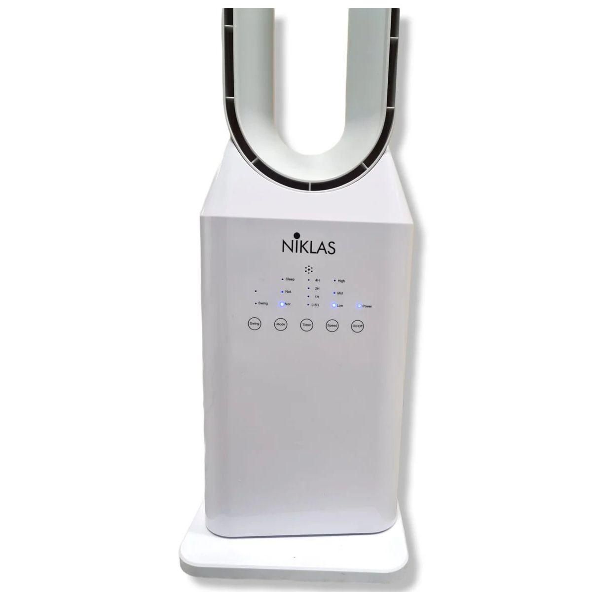 NIKLAS Ventilateur à Télécommande 50W - Ventilateur Sans Pales Colonne 3 Vitesses avec Minuterie 7h Design Blanc NIKLAS
