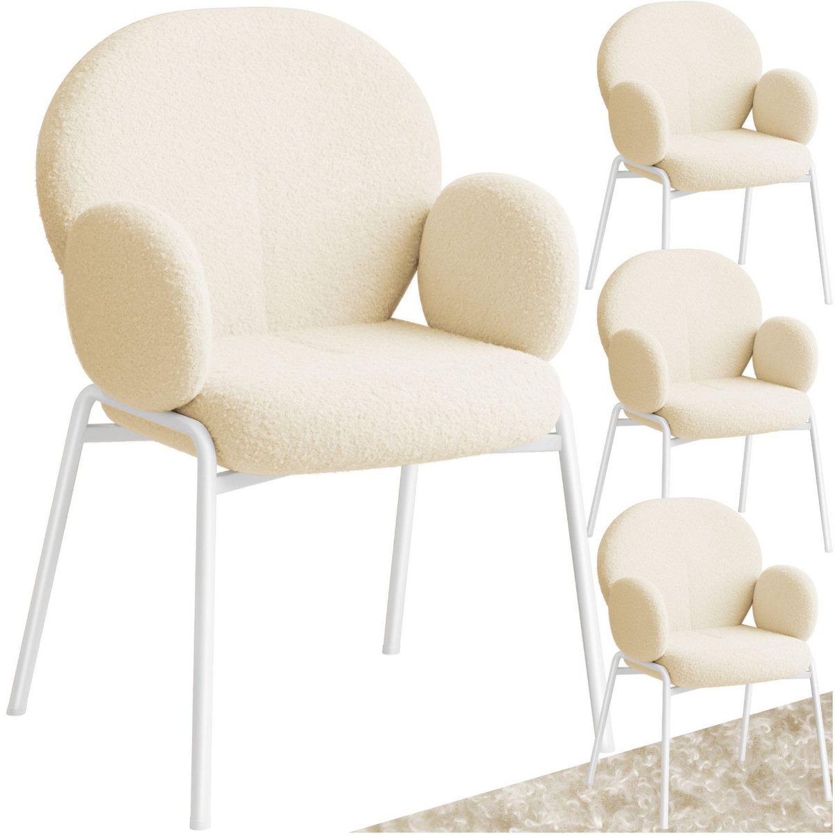 tectake Chaise rembourrée avec revêtement en tissu bouclette crème Lot de 4