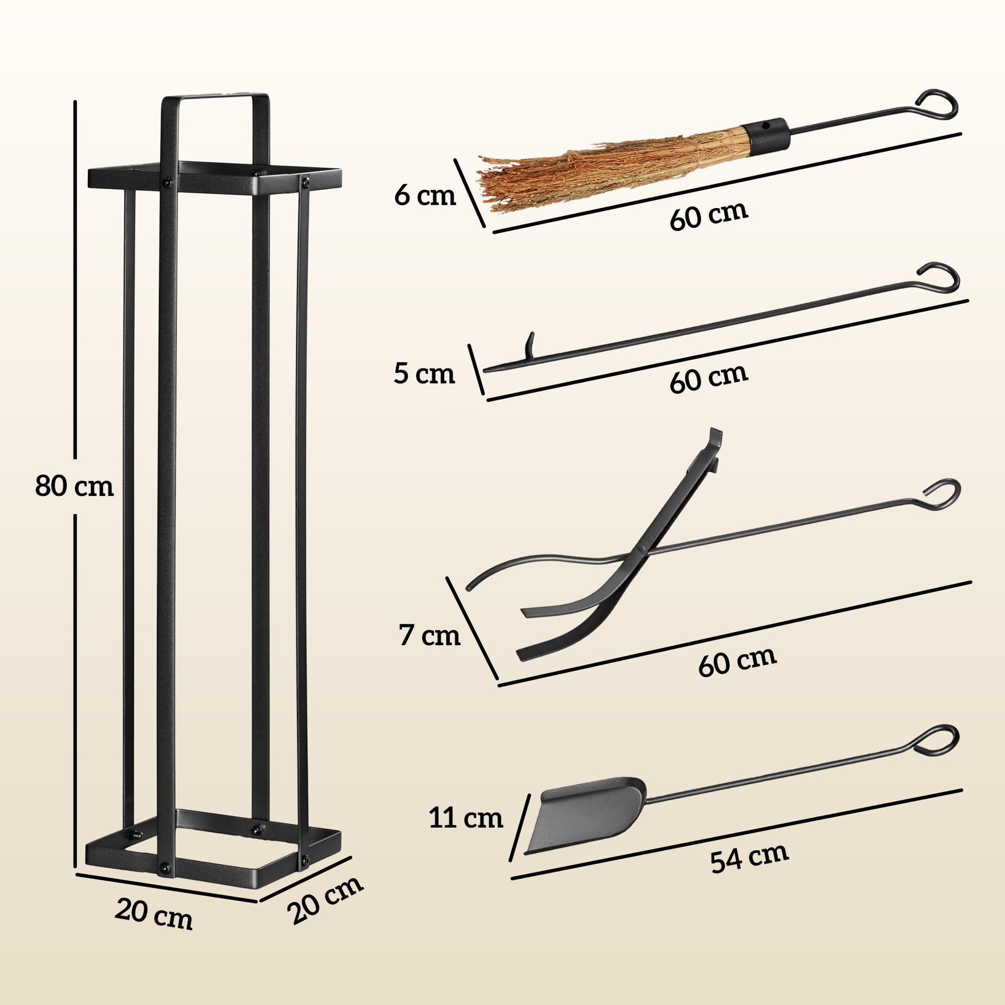 Voir la diapositive 3 : OUTSUNNY Serviteur de cheminée design 4 pièces brosse pelle pince tisonnier métal époxy noir