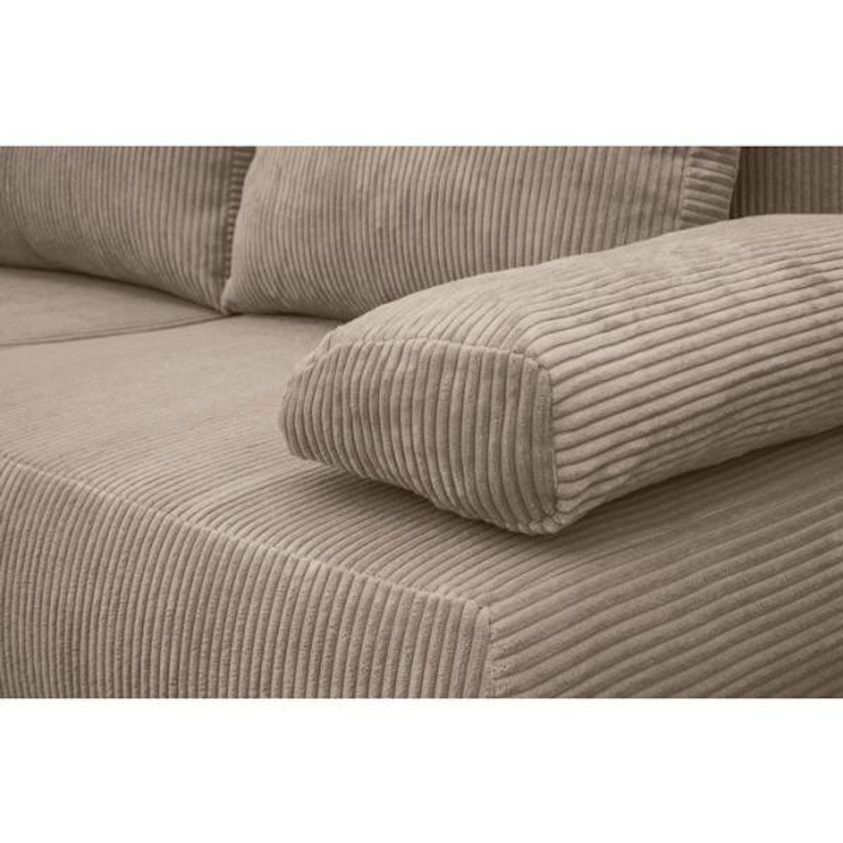 MARKET24 Banquette convertible - 3 places - MIKA - Velours côtelé Taupe - Avec coffre de rangement - 192 x 93 x 84 cm