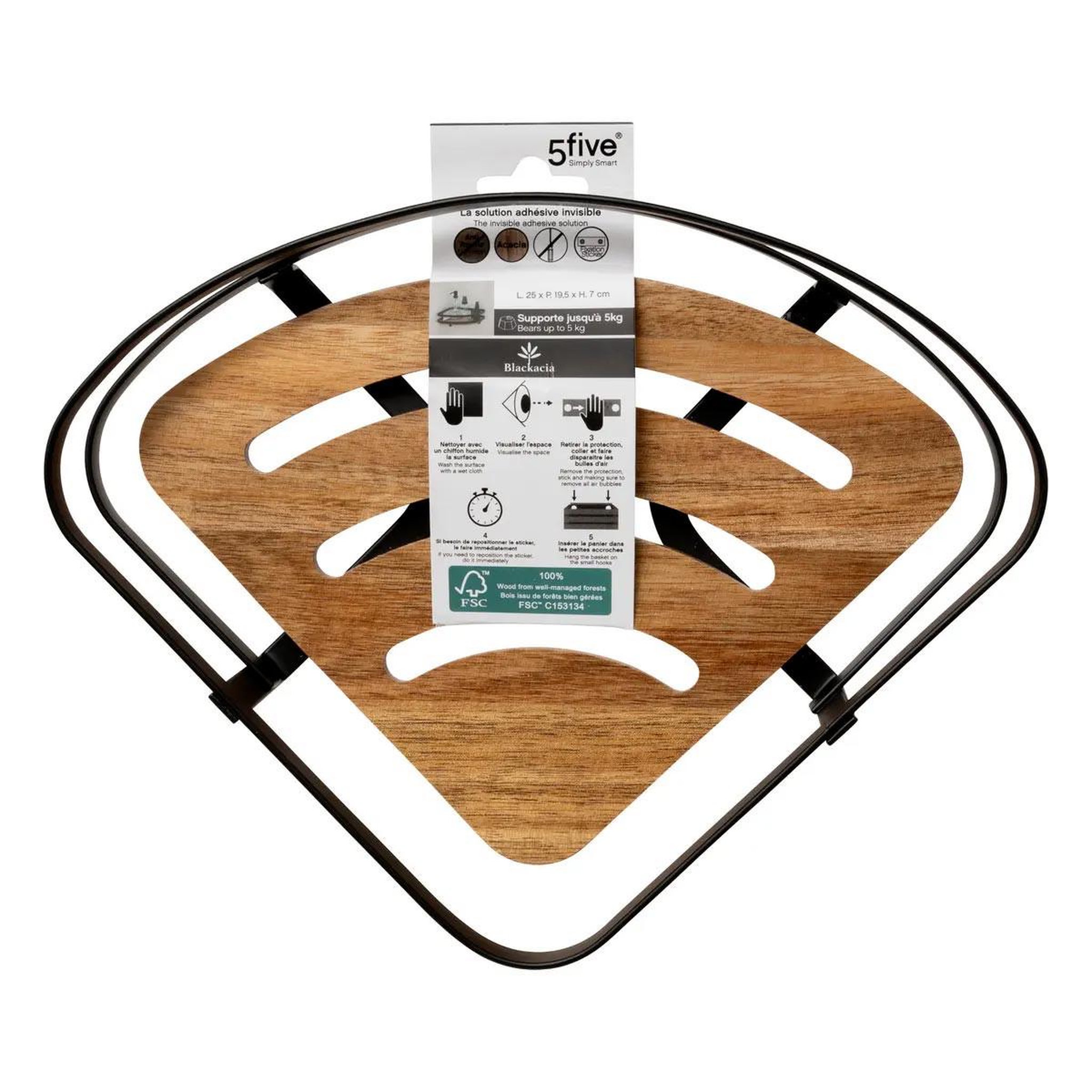 Voir la diapositive 4 : FIVE Étagère d'angle de douche en bois  blackacia  25cm noir