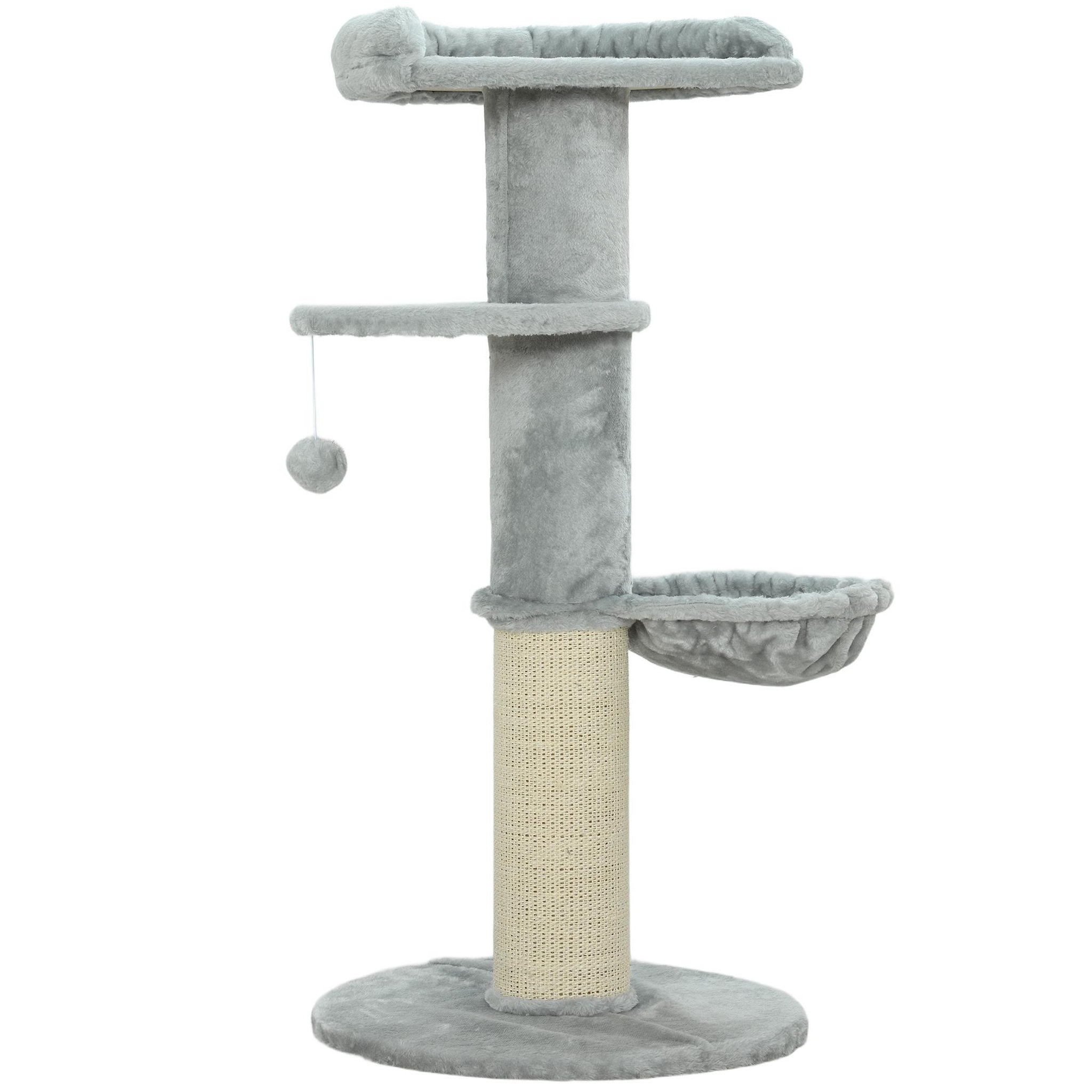 PAWHUT Arbre à chat design gris clair h.103cm - griffoir, hamac, jeu boule, plateformes