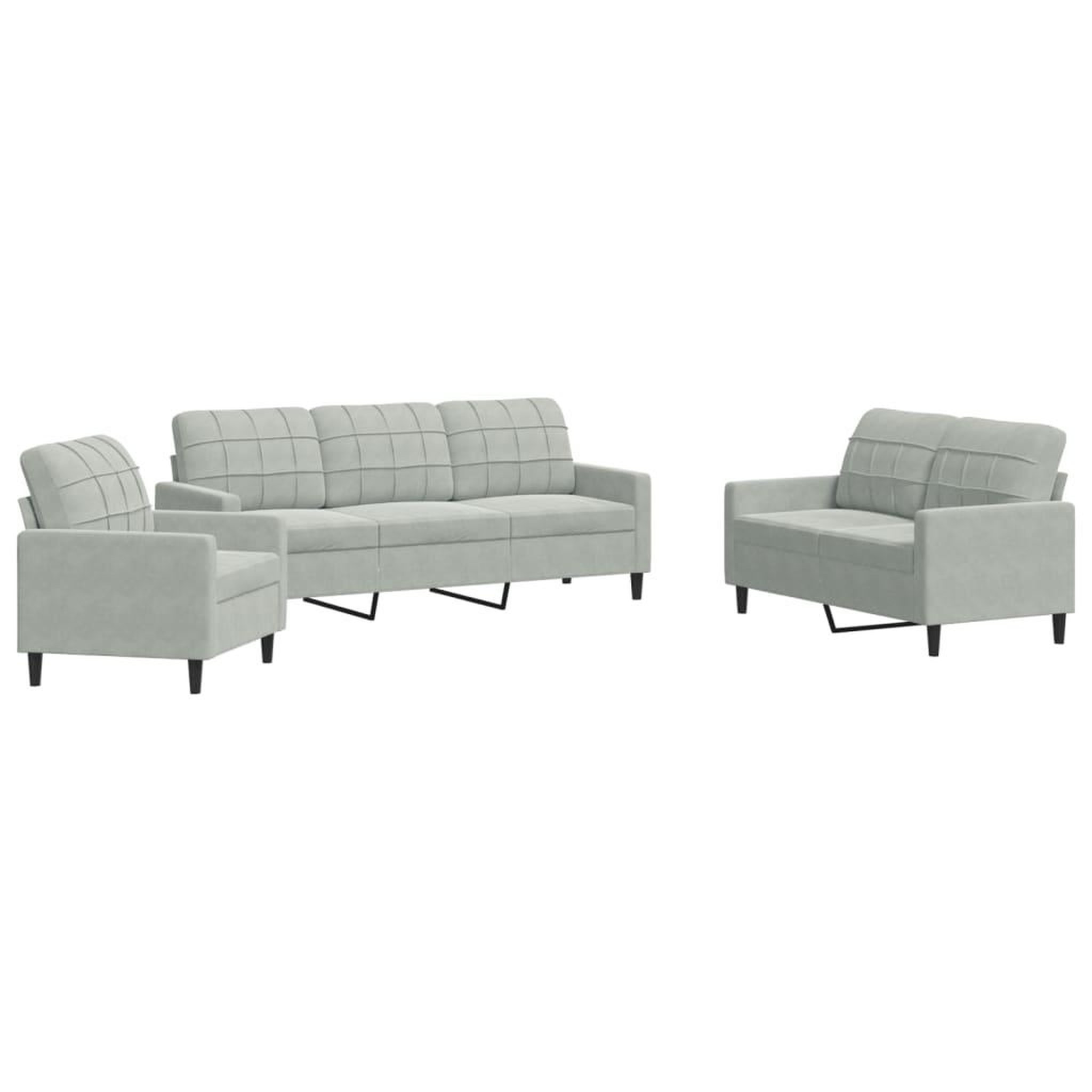 Voir la diapositive 2 : VIDAXL Ensemble de canapes 3 pcs avec coussins Gris clair Velours