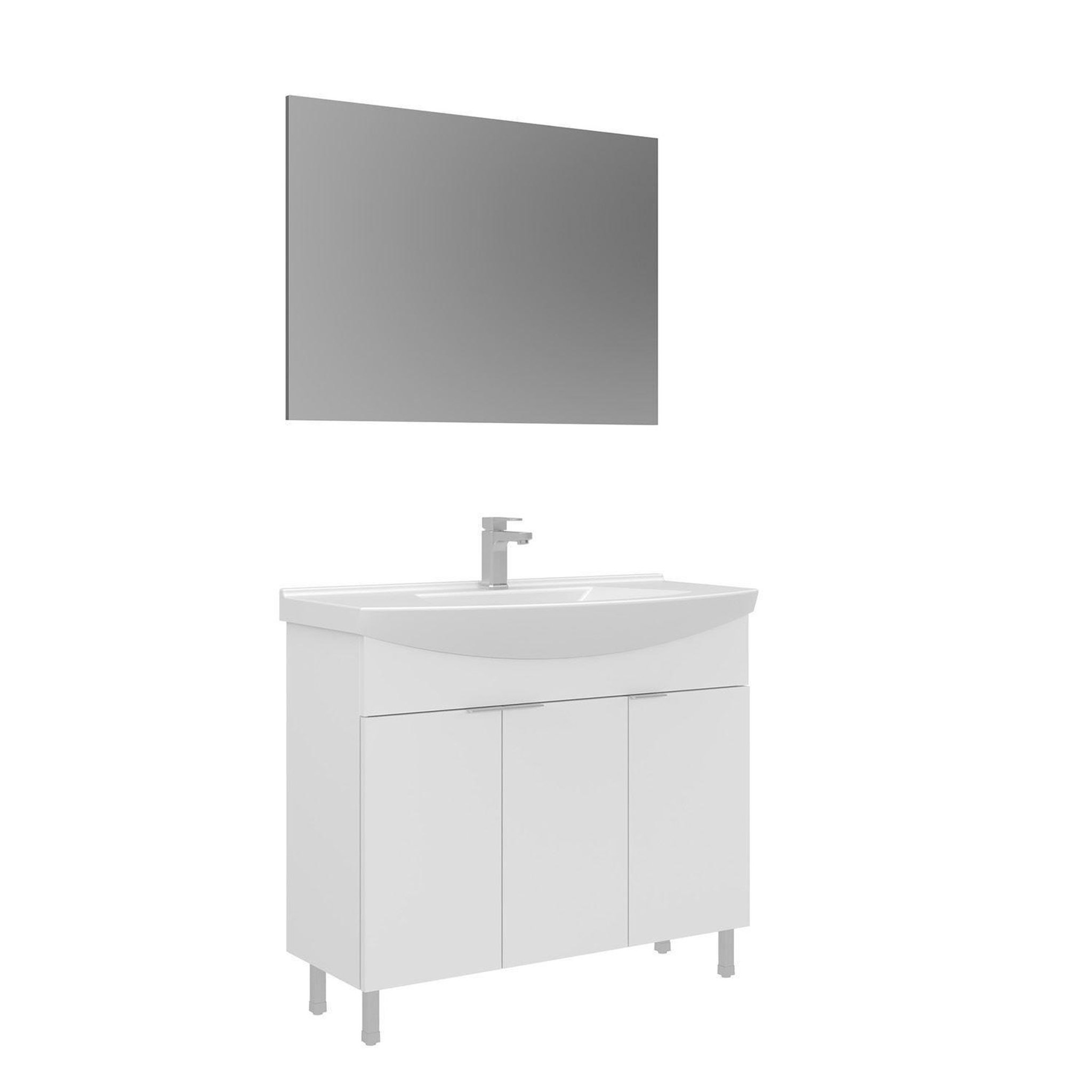 Habitat et Jardin Meuble avec simple vasque et miroir  Purus 100  - 100 x 50 x 83 cm - White