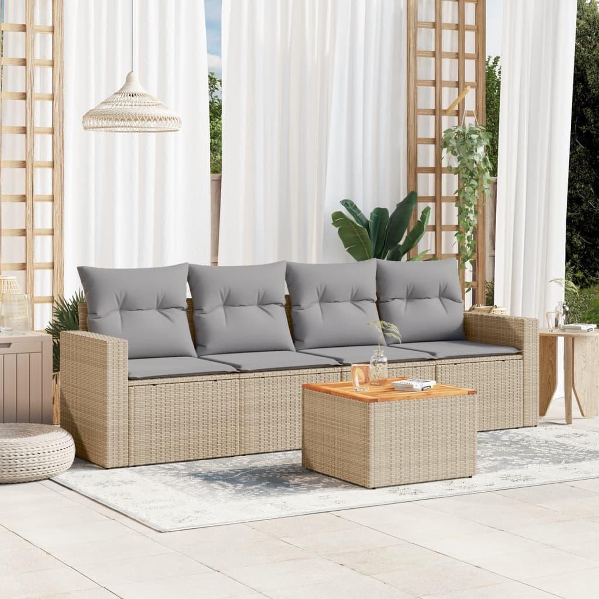 VIDAXL Salon de jardin avec coussins 5 pcs beige resine tressee