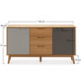 Voir la diapositive 3 : VS VENTA-STOCK Buffet Bruce 3 tiroirs et 2 portes , bois massif, 140 cm Largeur
