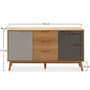 Voir la diapositive 3 : VS VENTA-STOCK Buffet Bruce 3 tiroirs et 2 portes , bois massif, 140 cm Largeur