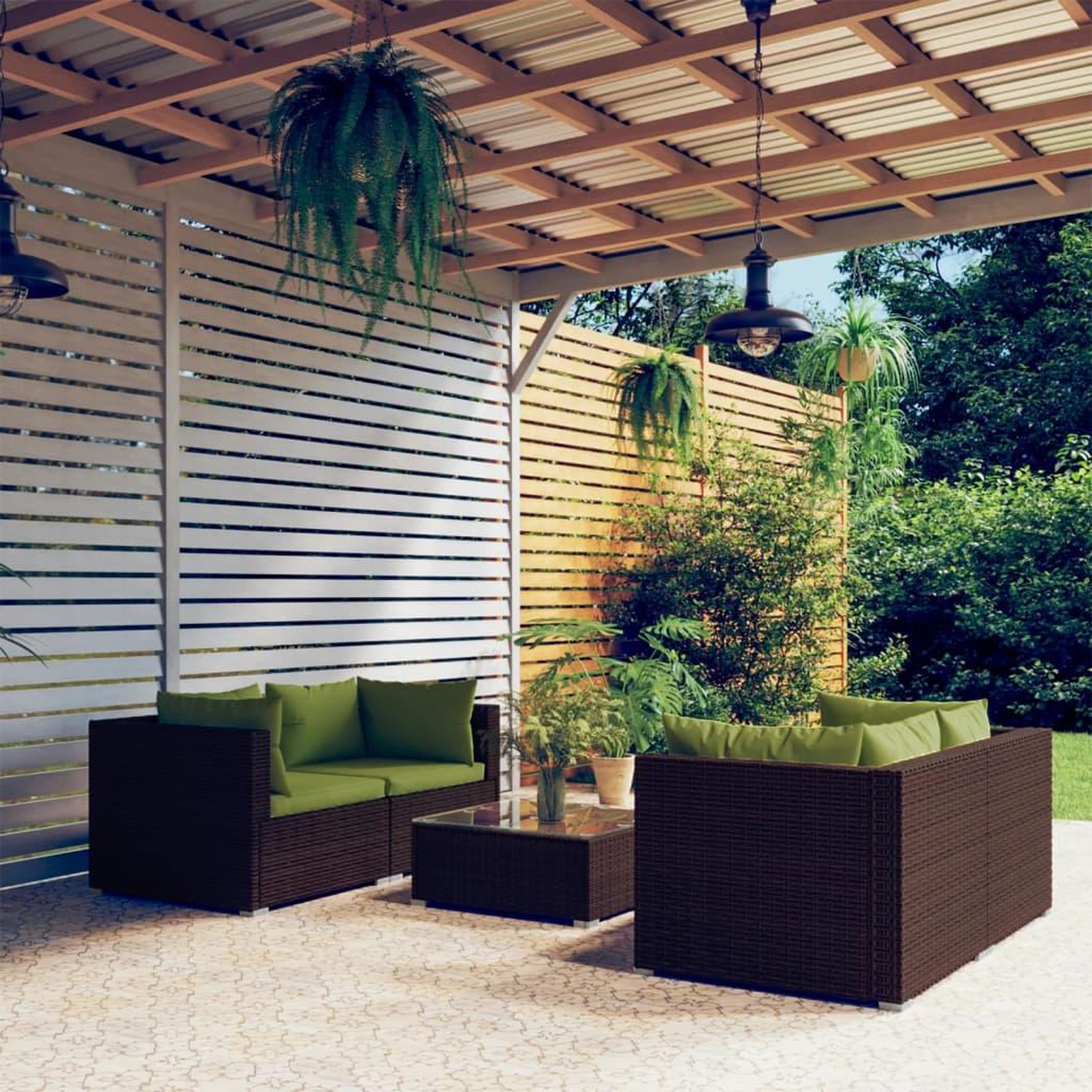 VIDAXL Salon de jardin 5 pcs avec coussins resine tressee marron