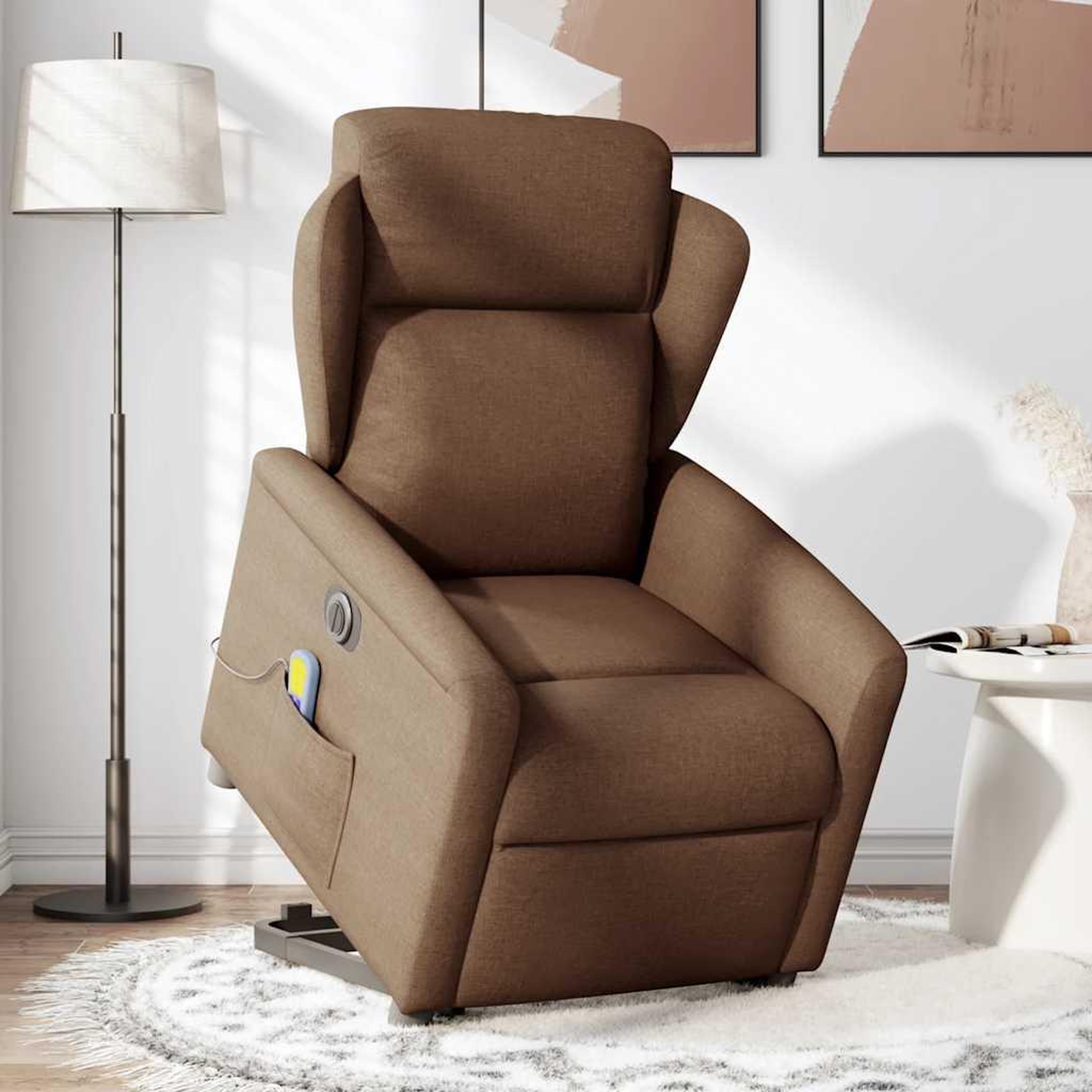Voir la diapositive 2 : VIDAXL Fauteuil inclinable de massage electrique Marron Tissu