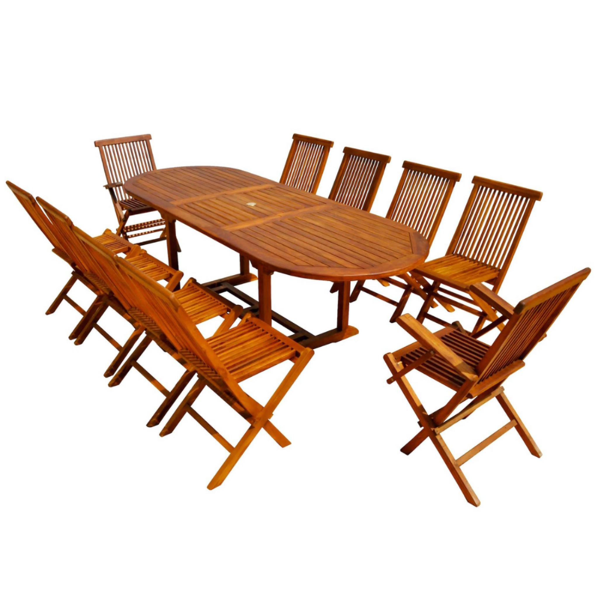 CONCEPT USINE Table de jardin ovale 8 chaises et 2 fauteuils en teck huilé lubok