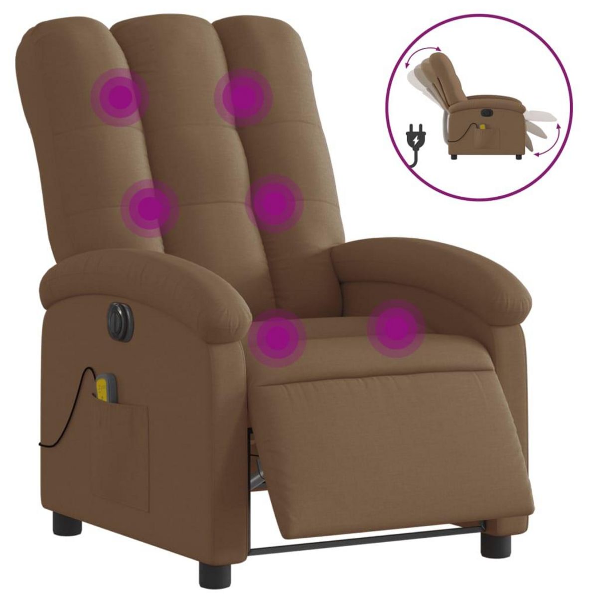 VIDAXL Fauteuil inclinable de massage electrique marron tissu