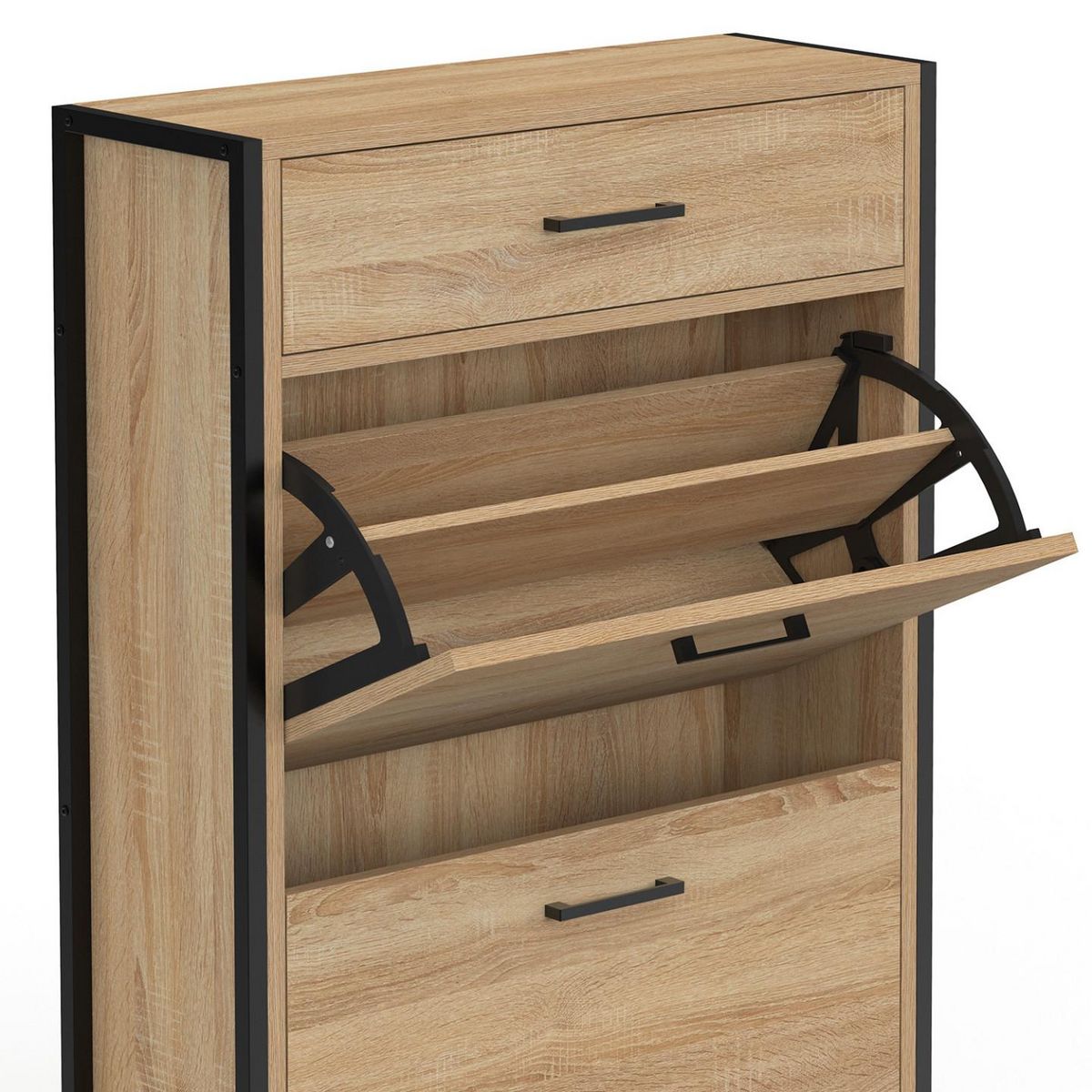 ID MARKET Meuble à chaussures 12 paires LUIS 2 portes avec tiroir design industriel