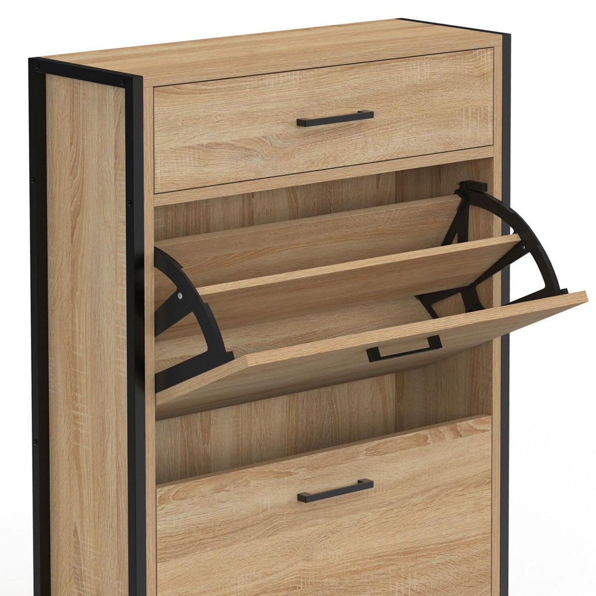 ID MARKET Meuble à chaussures 12 paires LUIS 2 portes avec tiroir design industriel