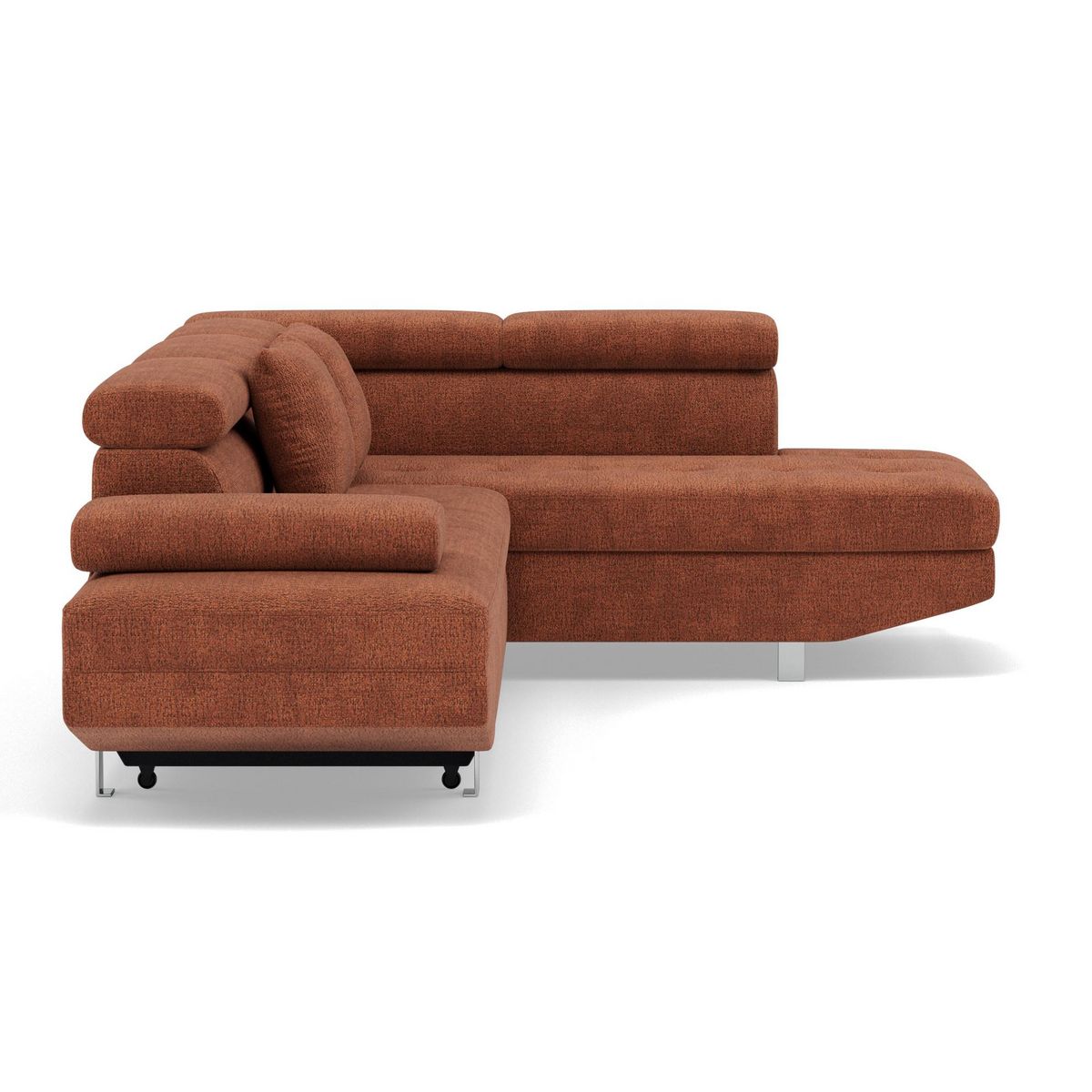 BEST MOBILIER Margaux - canapé d'angle droit 5 places convertible avec coffre et têtières réglables en velours texturé