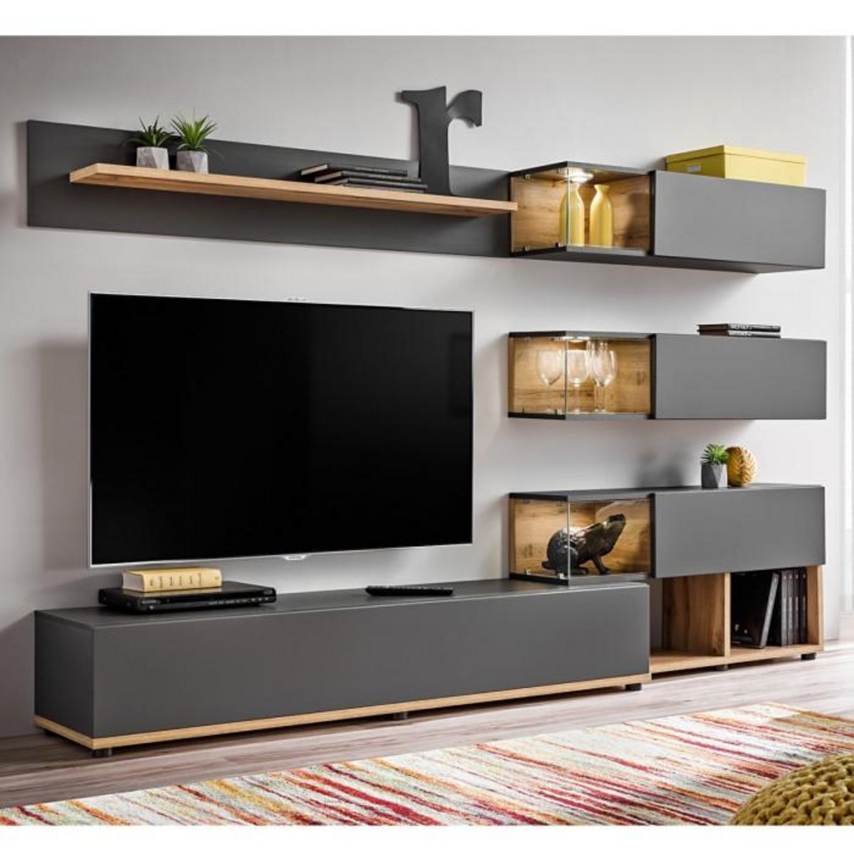 Paris Prix Meuble TV Design  Silk  240cm Gris & Naturel
