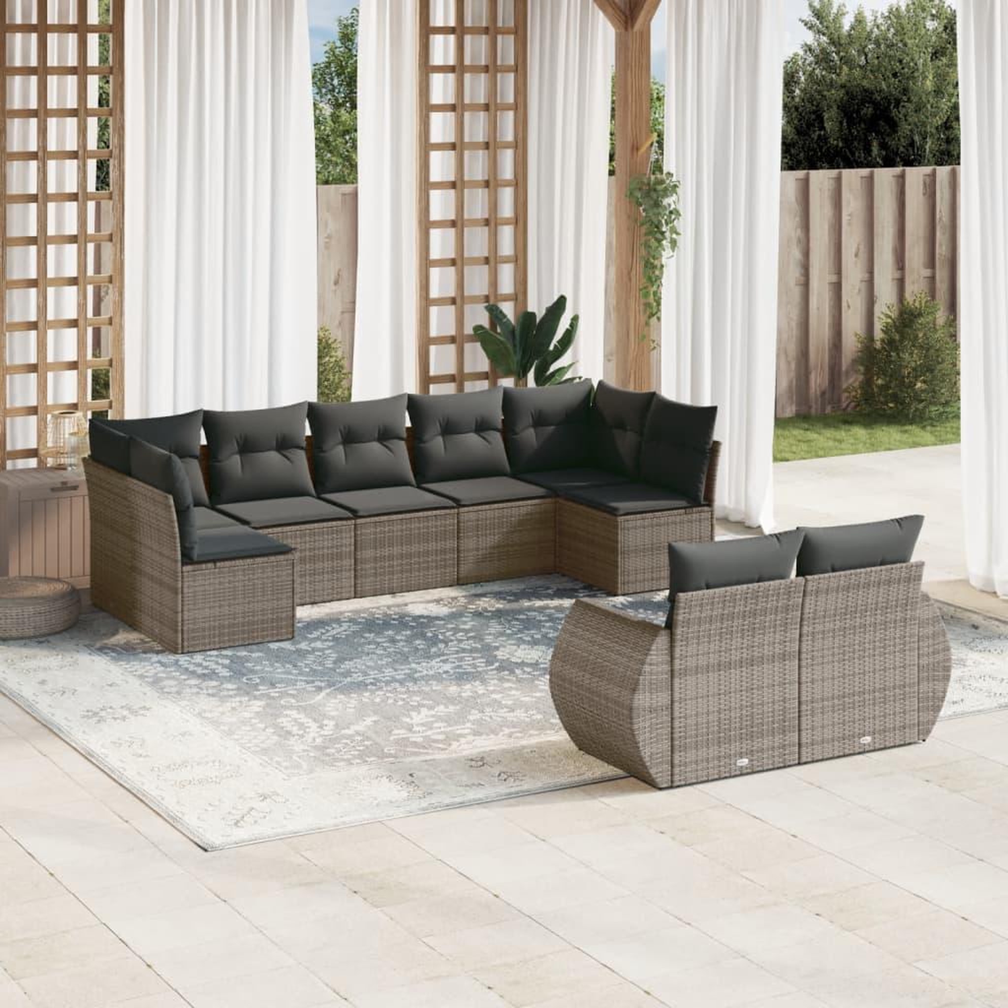 VIDAXL Salon de jardin 9 pcs avec coussins gris resine tressee