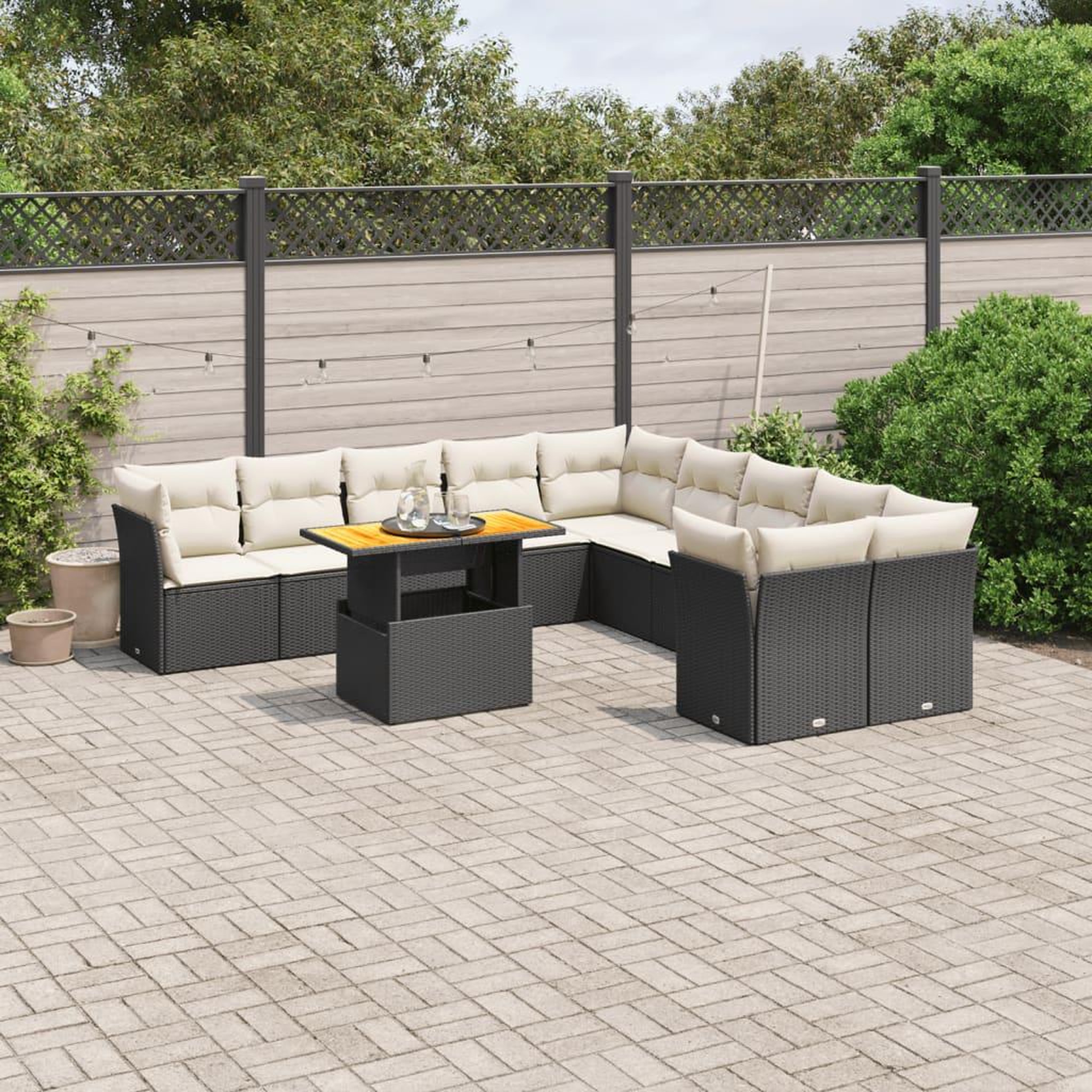 VIDAXL Salon de jardin 11 pcs avec coussins noir resine tressee