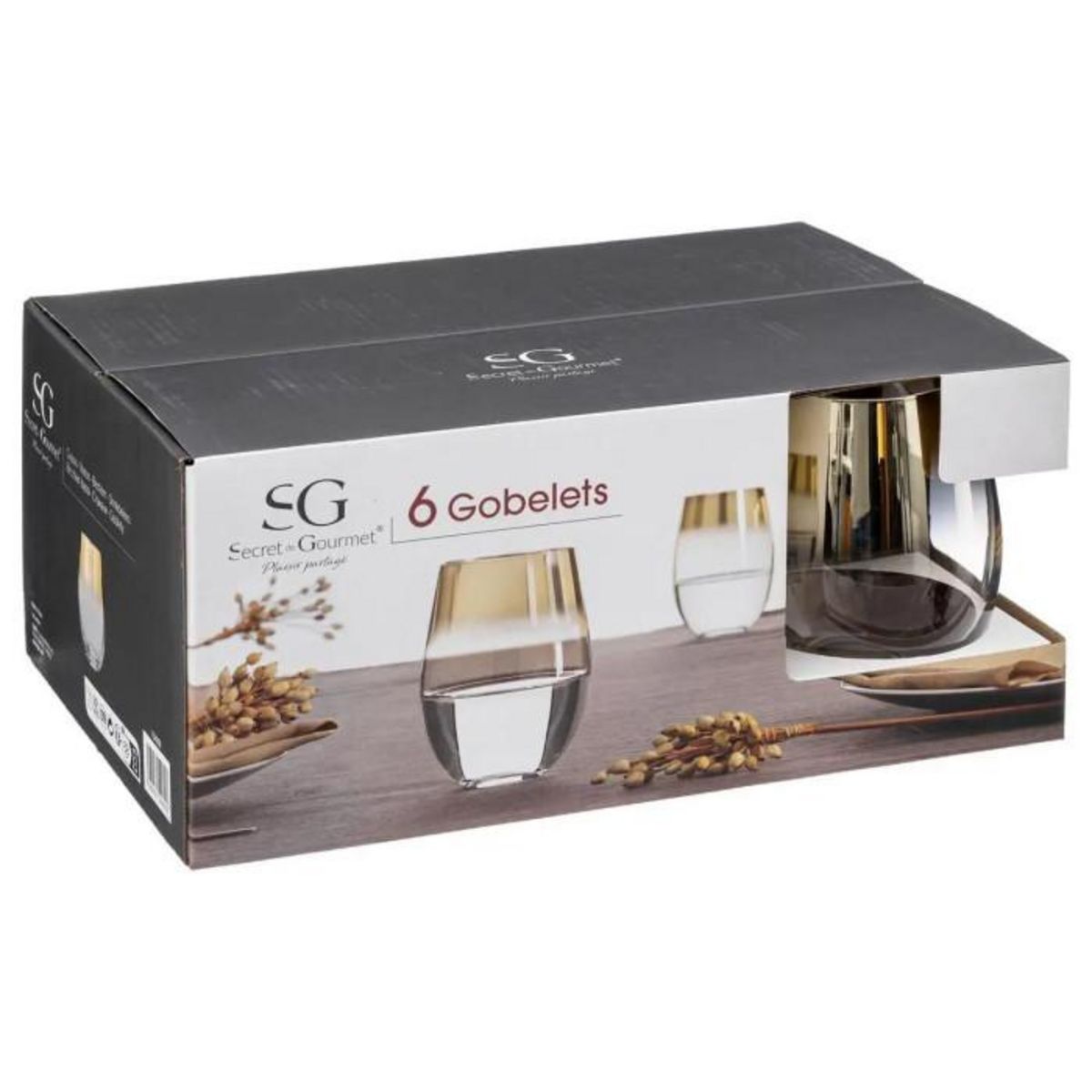 SECRET DE GOURMET Lot de 6 Verres à Eau  Arya  54cl Or