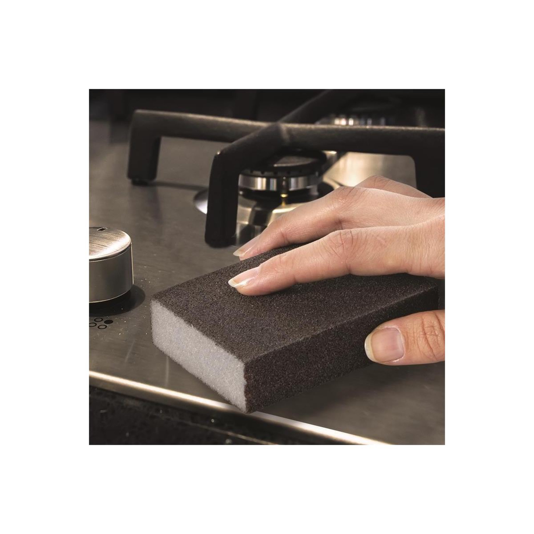 Voir la diapositive 2 : Je cherche une idee Lot de 2 éponges nettoyantes  spécial inox  10cm noir