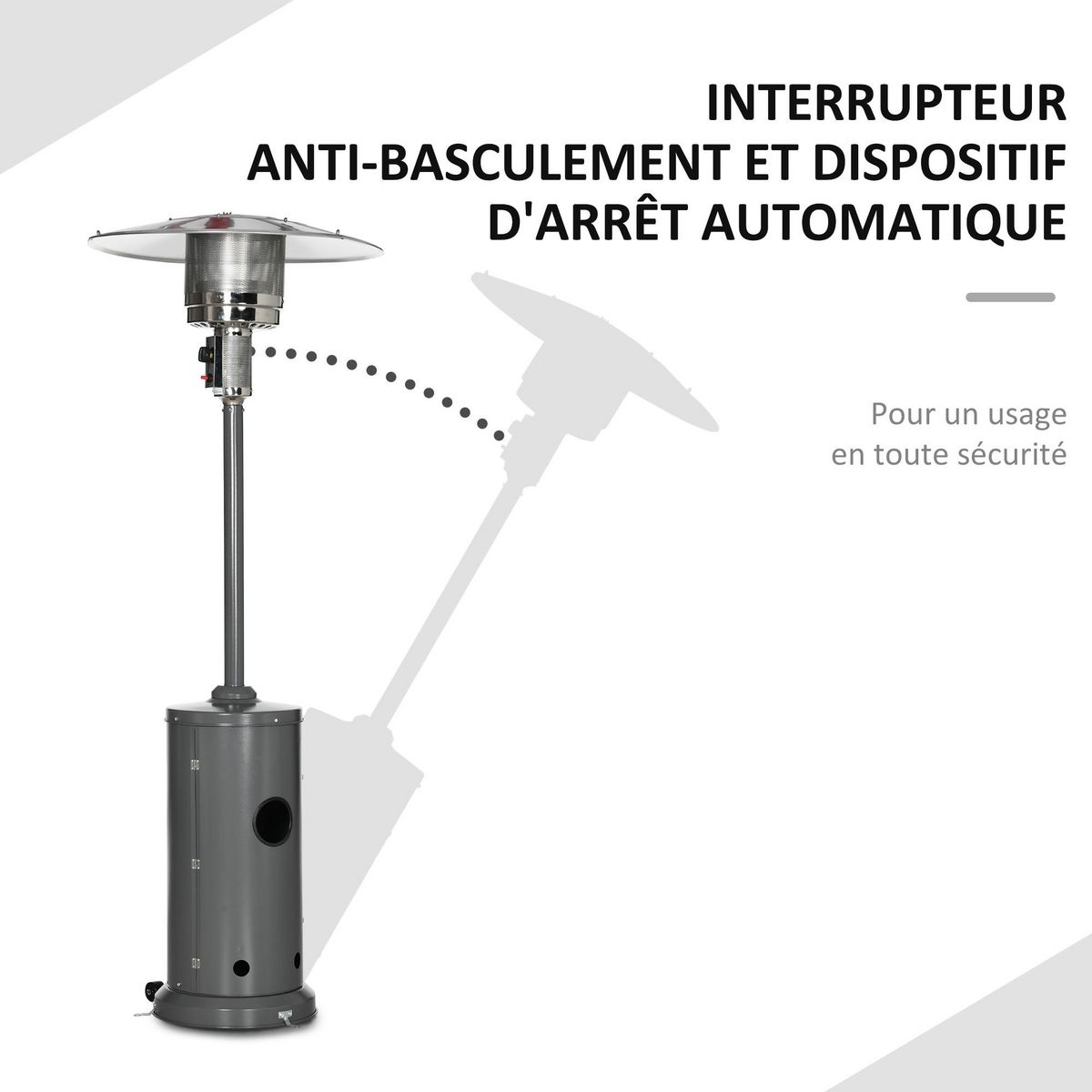 OUTSUNNY Parasol chauffant commercial 12,5 kW - chauffage extérieur gaz - chauffage de terrasse - double sécurité - puissance réglable - roulettes - acier inox. gris