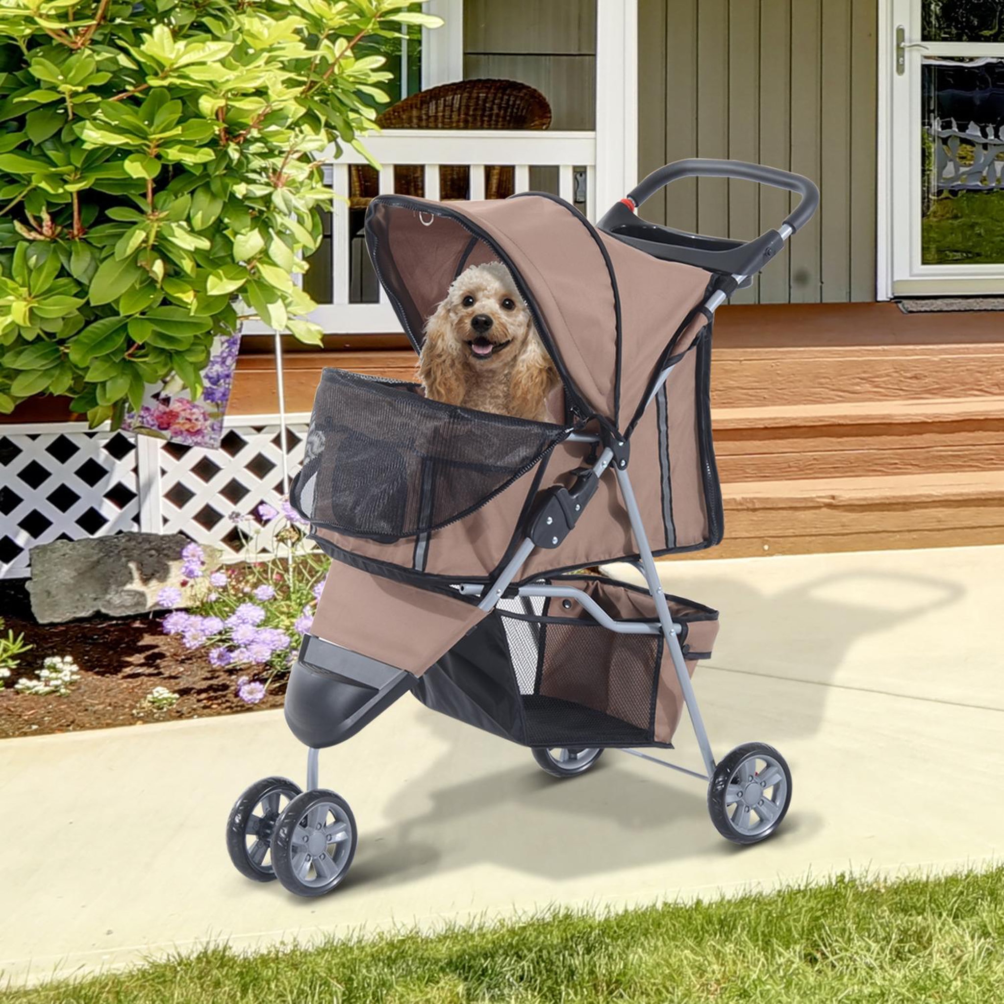 Voir la diapositive 2 : PAWHUT Poussette buggy pour chien chat animaux roue avant pivotante 360 degrés marron
