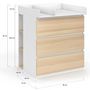 Voir la diapositive 5 : ID MARKET Commode à langer évolutive AMBRE façon hêtre et blanc 3 tiroirs table à langer et 2 étagères amovibles