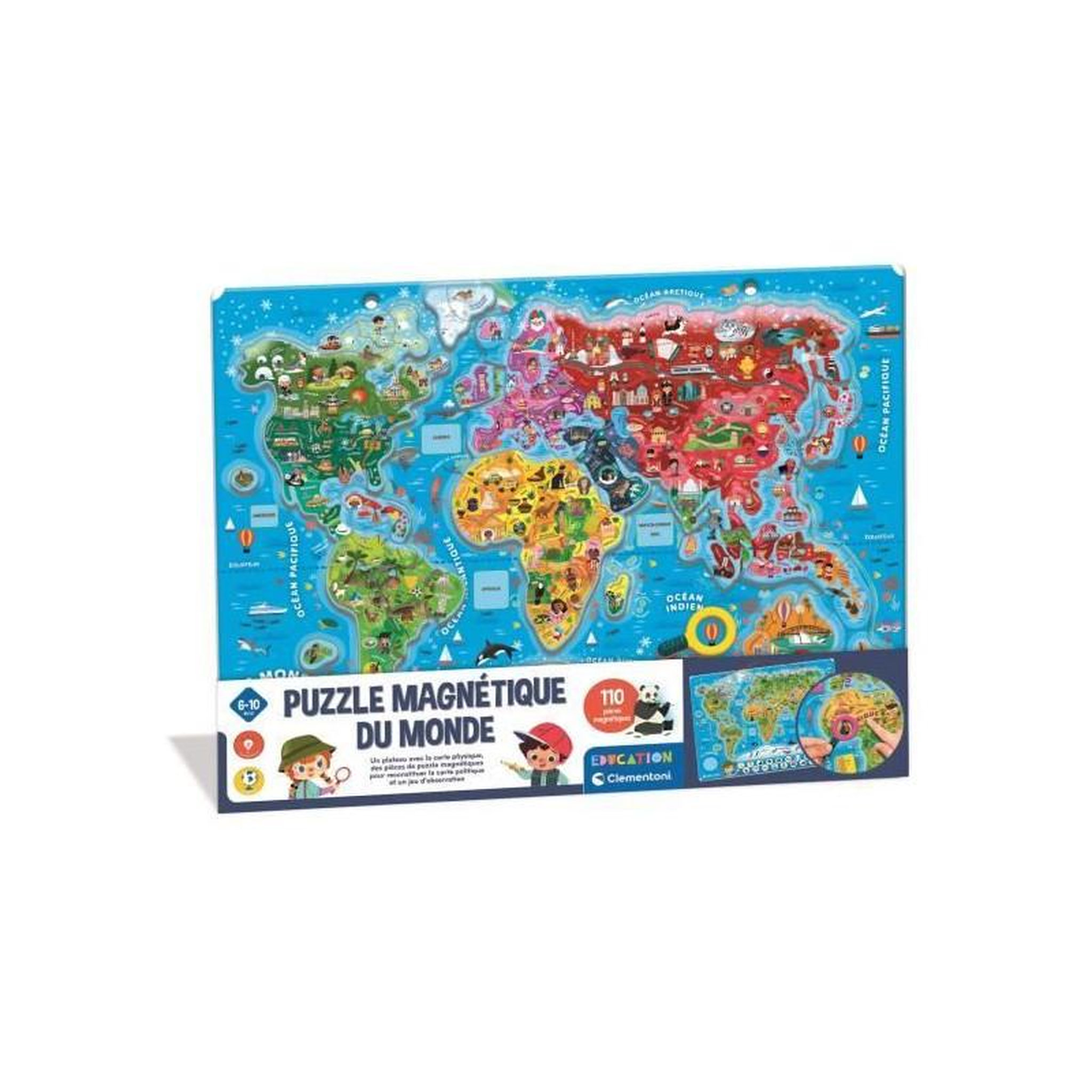 Voir la diapositive 2 : CLEMENTONI Puzzle magnétique carte du monde – Éducatif enfant – Apprentissage géographie – Dès 5 ans – Clementoni